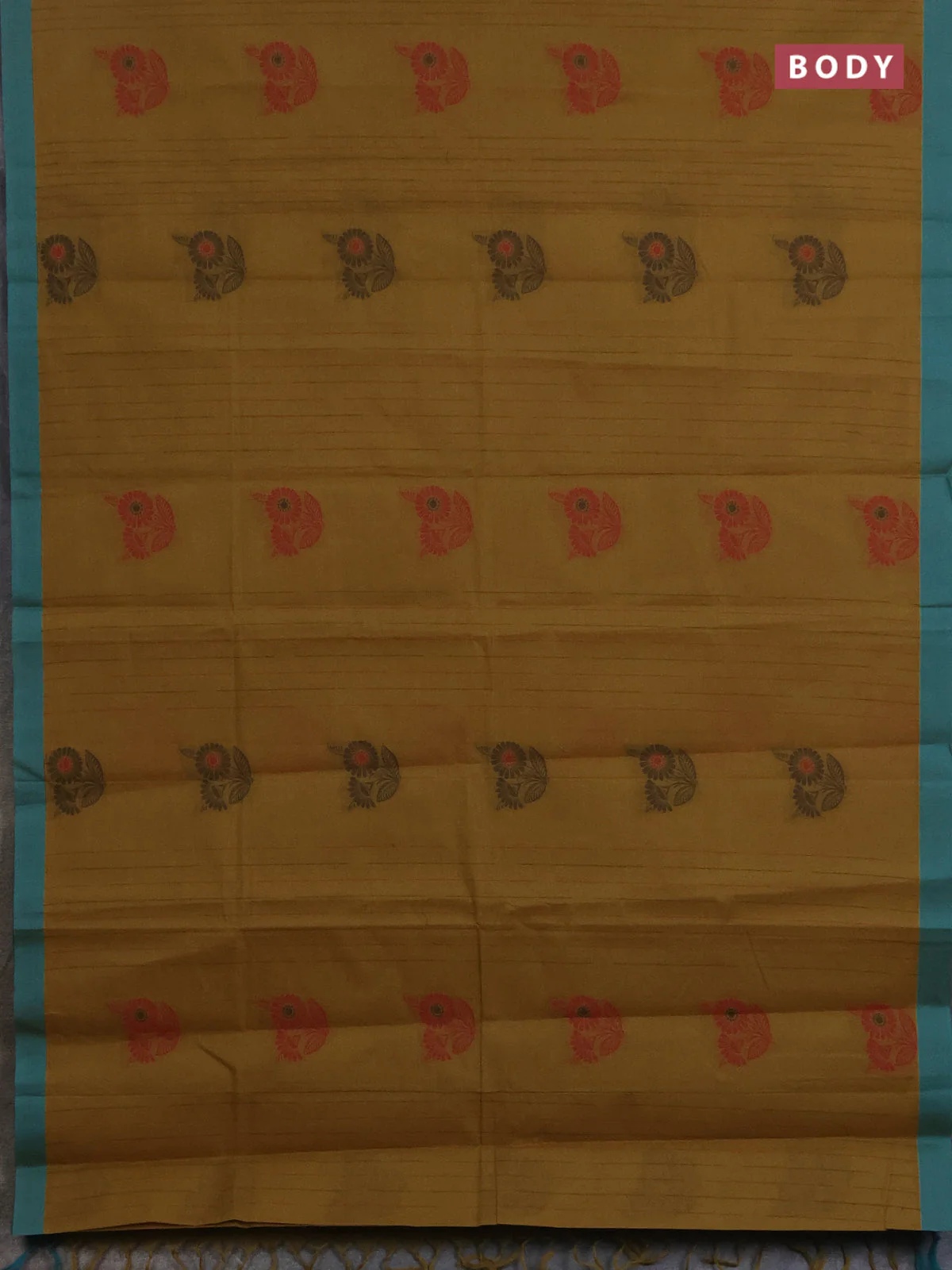 Nithyam cotton saree mehendi green and teal green with allover thread weaves & buttas and simple border - Image 2