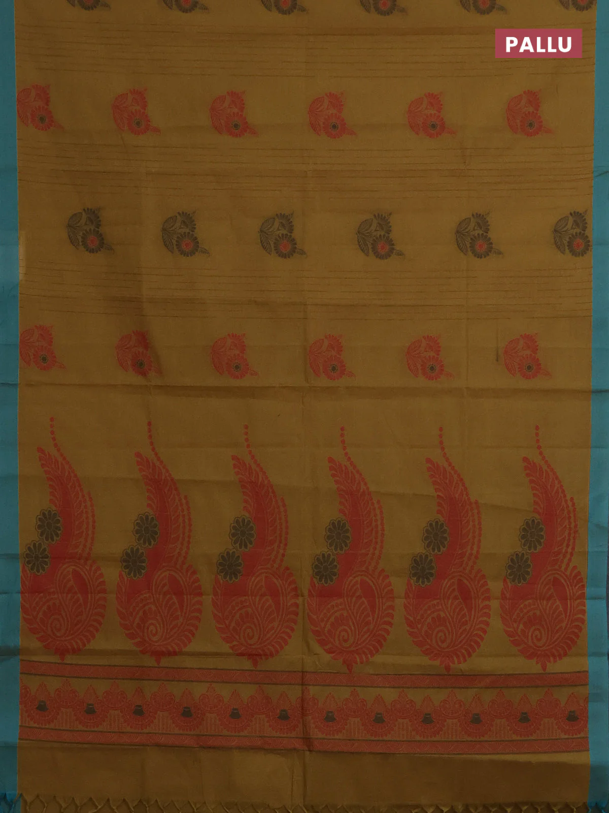Nithyam cotton saree mehendi green and teal green with allover thread weaves & buttas and simple border - Image 3