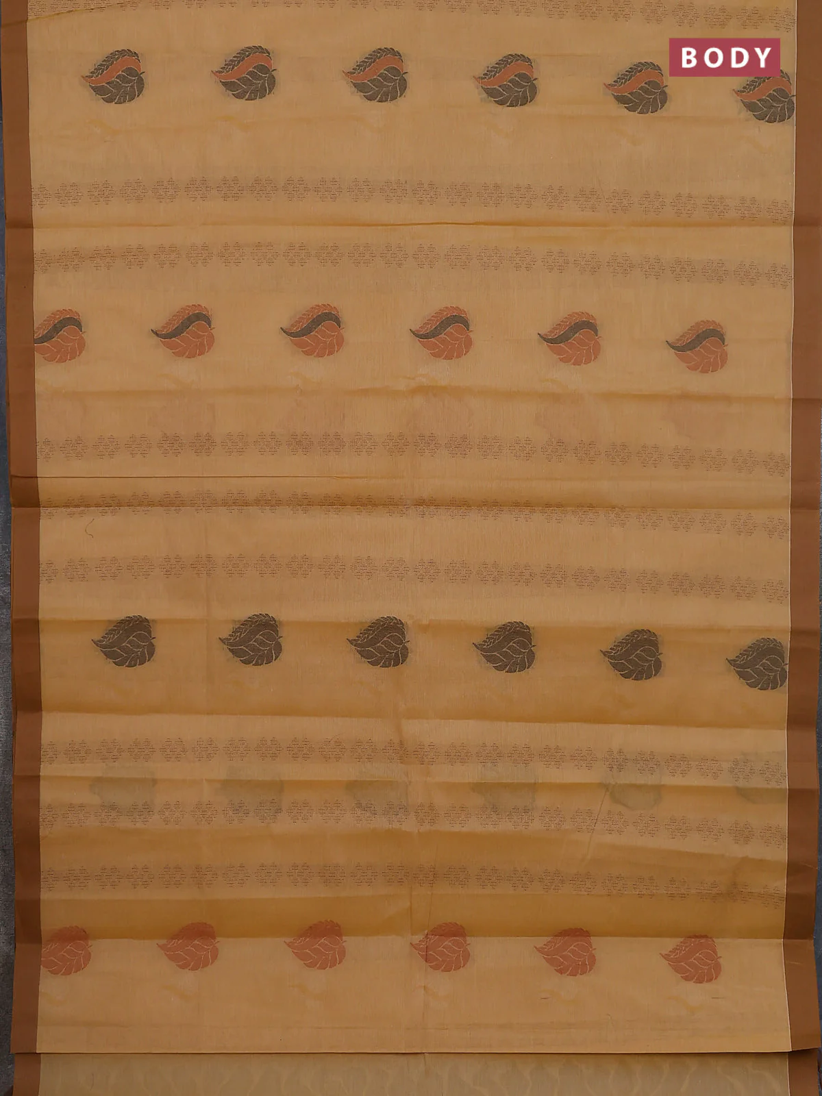 Nithyam cotton saree mustard shade with thread woven buttas and simple border - Image 2