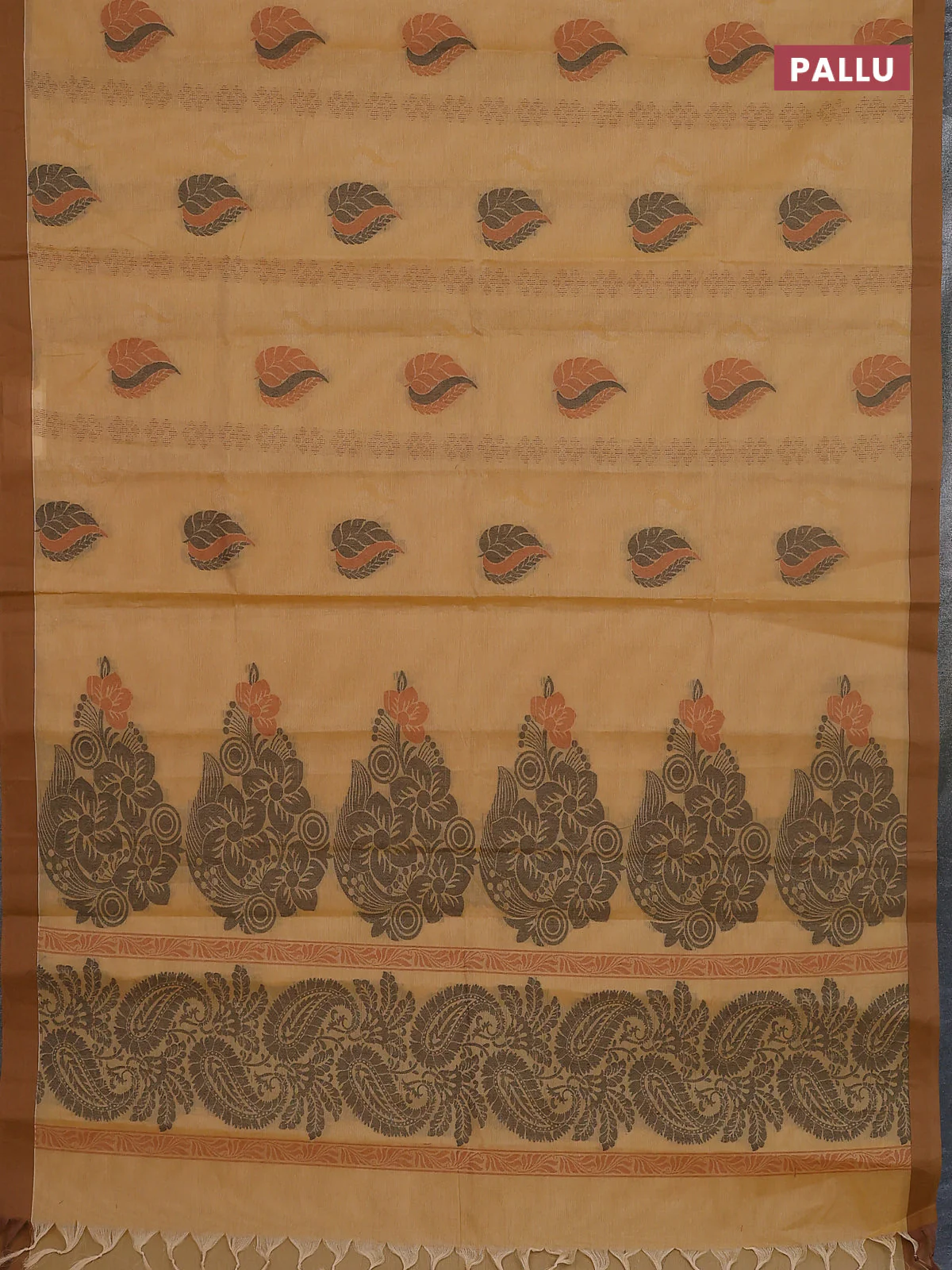 Nithyam cotton saree mustard shade with thread woven buttas and simple border - Image 3