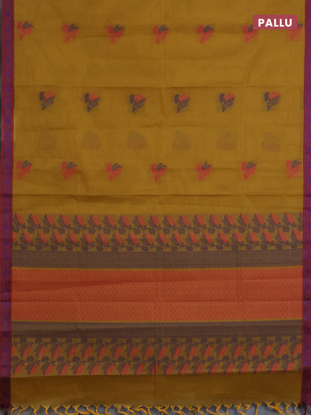 Nithyam cotton saree mustard yellow and maroon with thread woven buttas and thread woven border - Image 3