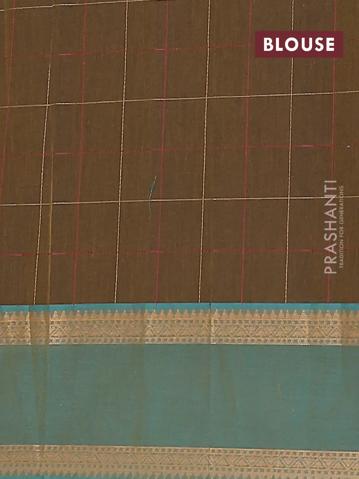 Nithyam cotton saree olive green and teal green with allover thread checks pattern & buttas and rettapet thread woven border - Image 4