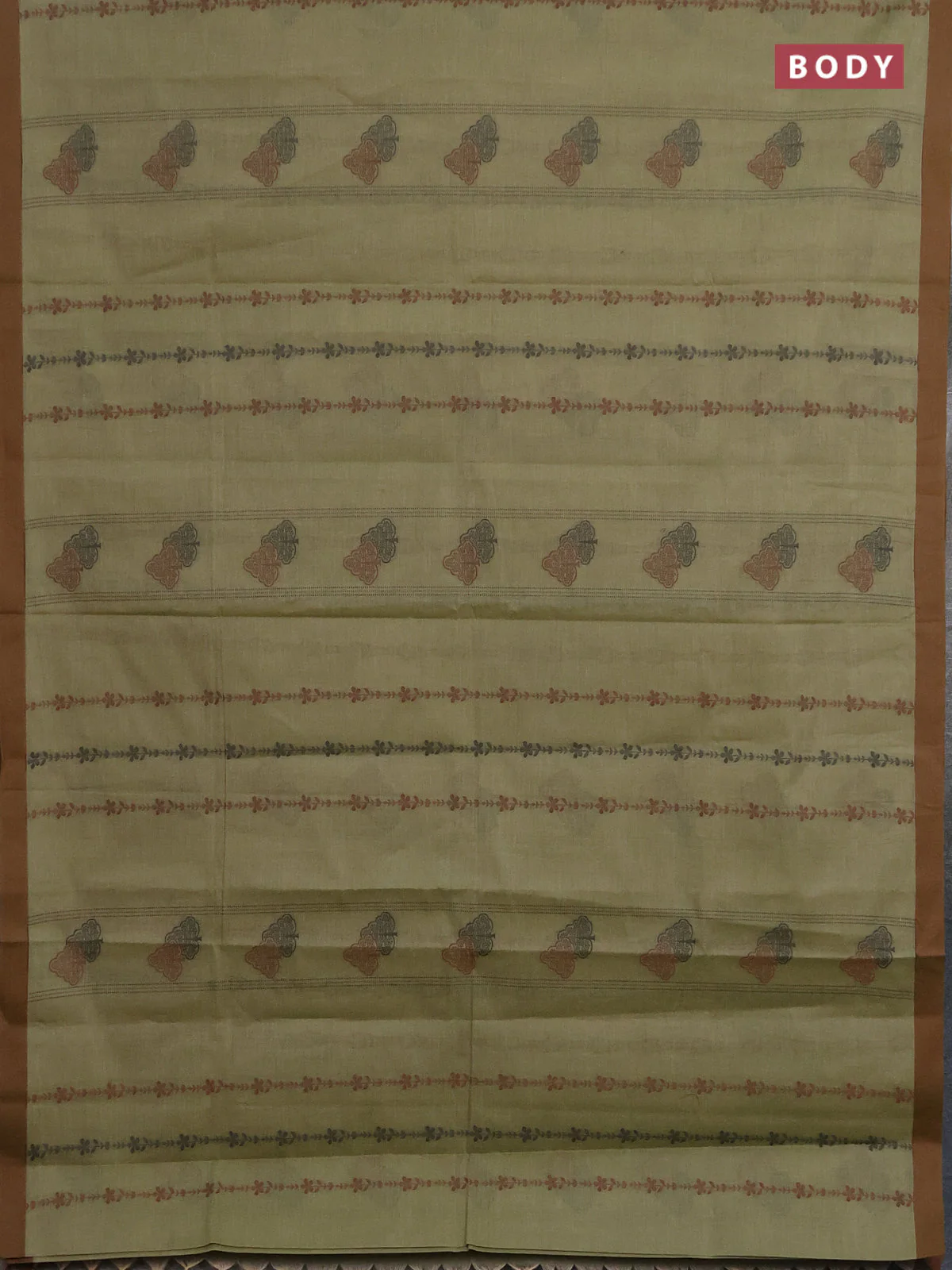 Nithyam cotton saree pastel green and brown with allover thread weaves & buttas and simple border - Image 2