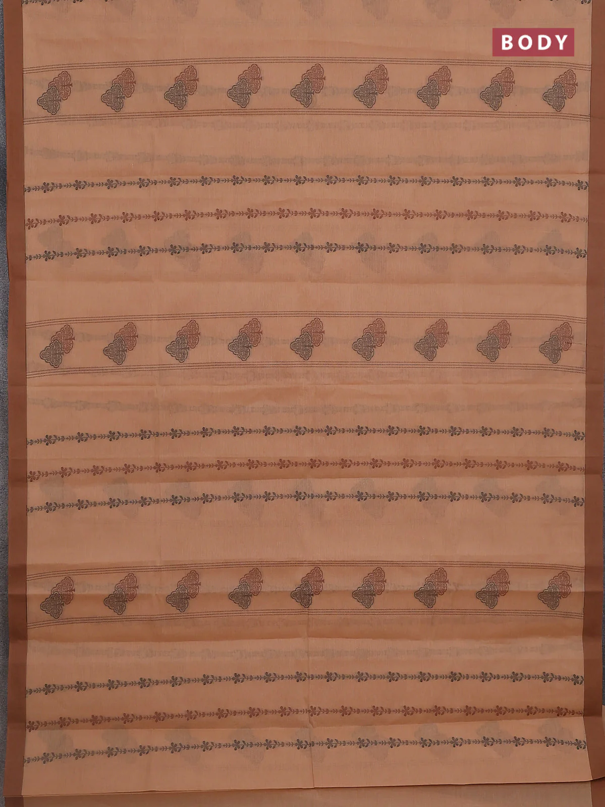 Nithyam cotton saree peach and brown with allover thread weaves & buttas and simple border - Image 2