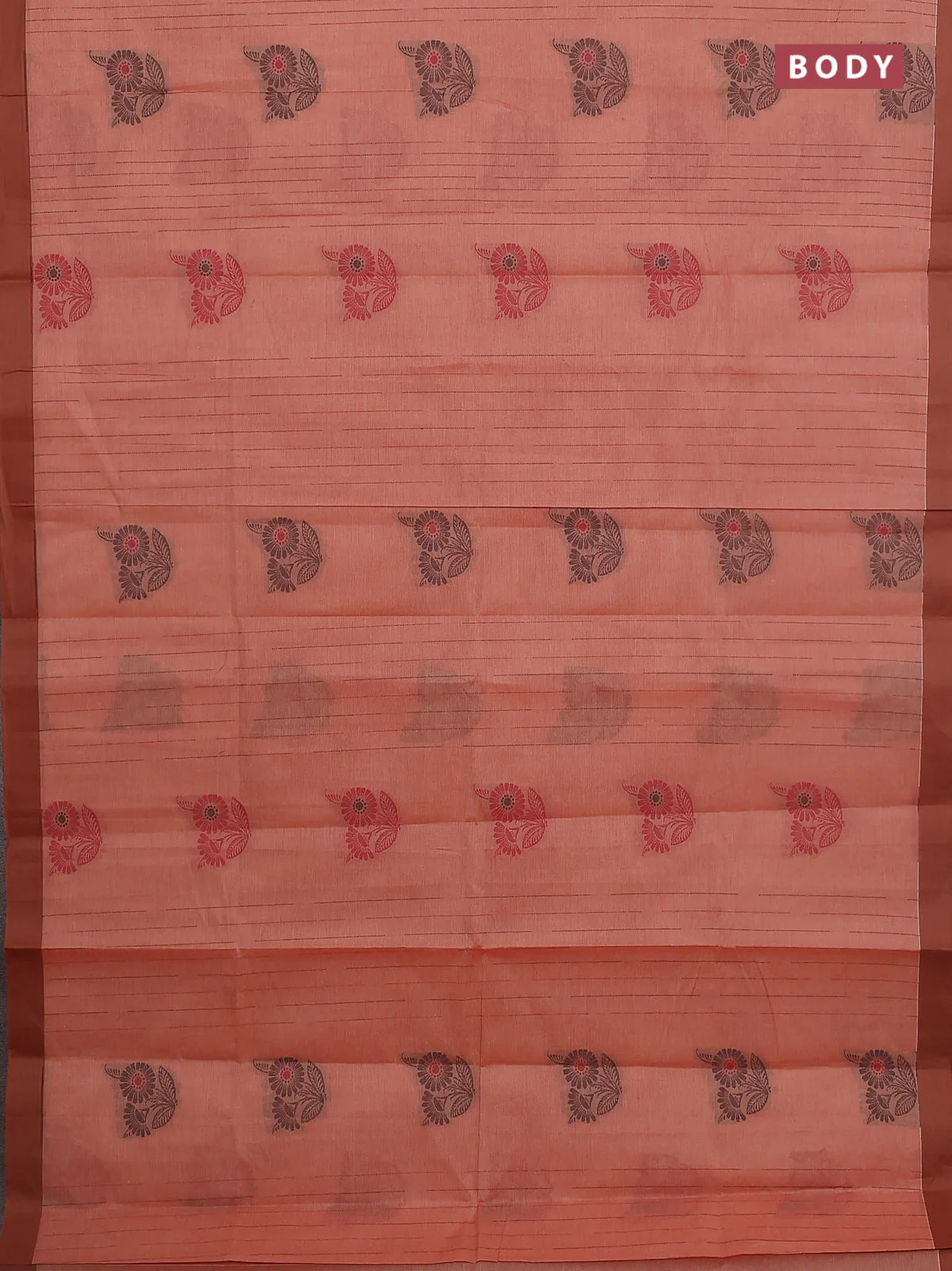 Nithyam cotton saree peach and rust shade with allover thread weaves & buttas and simple border - Image 2