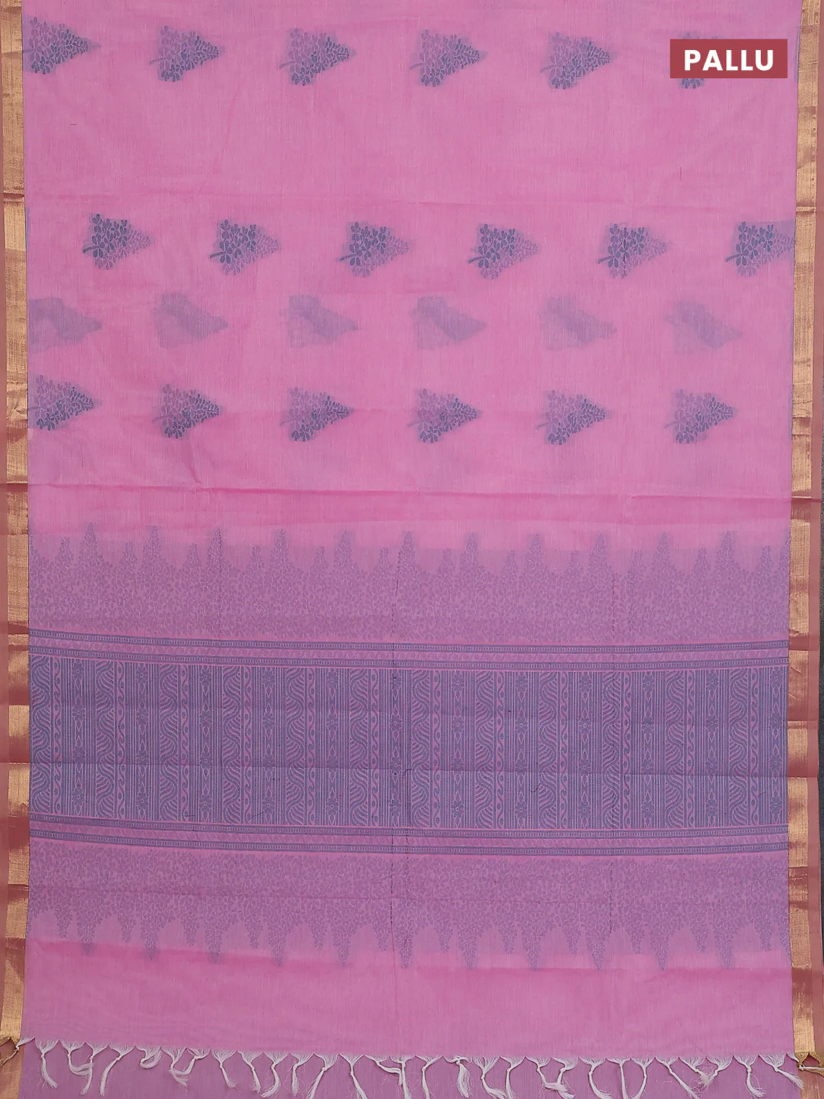 Nithyam cotton saree pink with thread woven buttas and zari woven border - Image 3