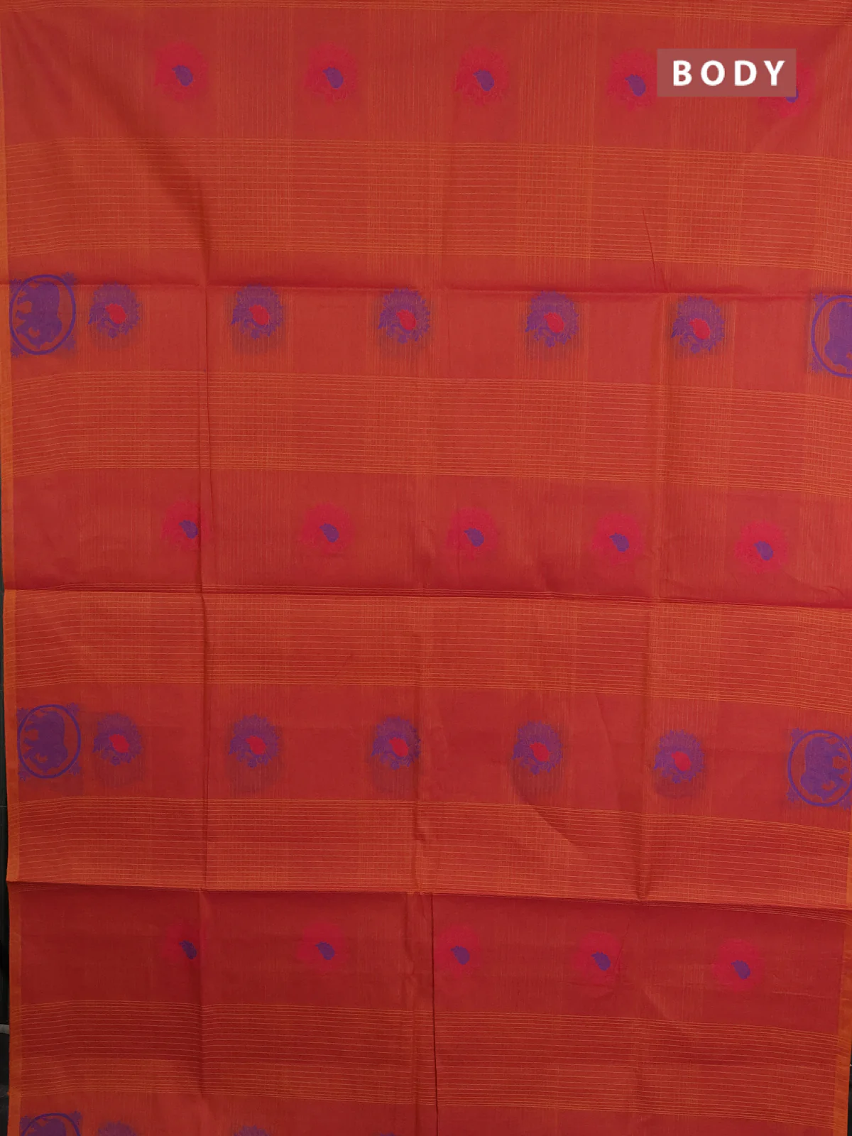 Nithyam cotton saree pinkish orange with allover thread checks pattern & buttas in borderless style - Image 2