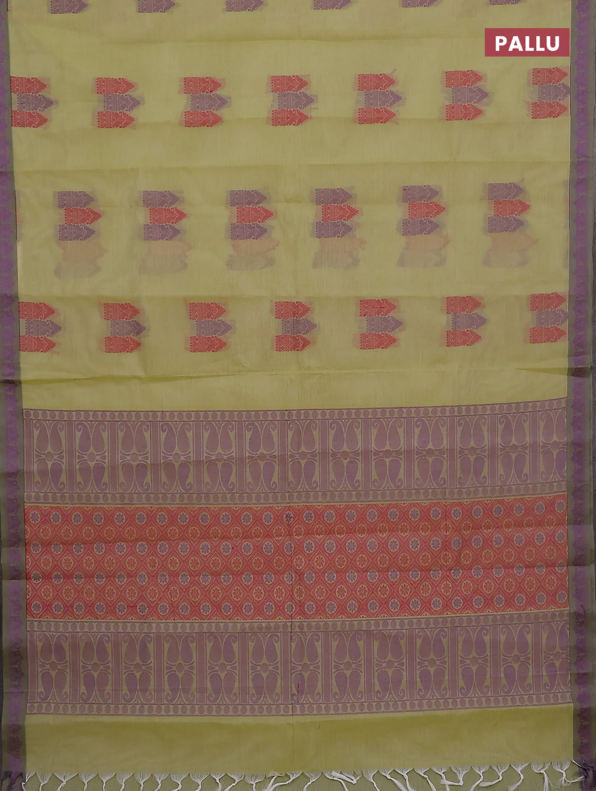 Nithyam cotton saree pista green and grey with allover thread woven buttas and paisley thread woven border - Image 3