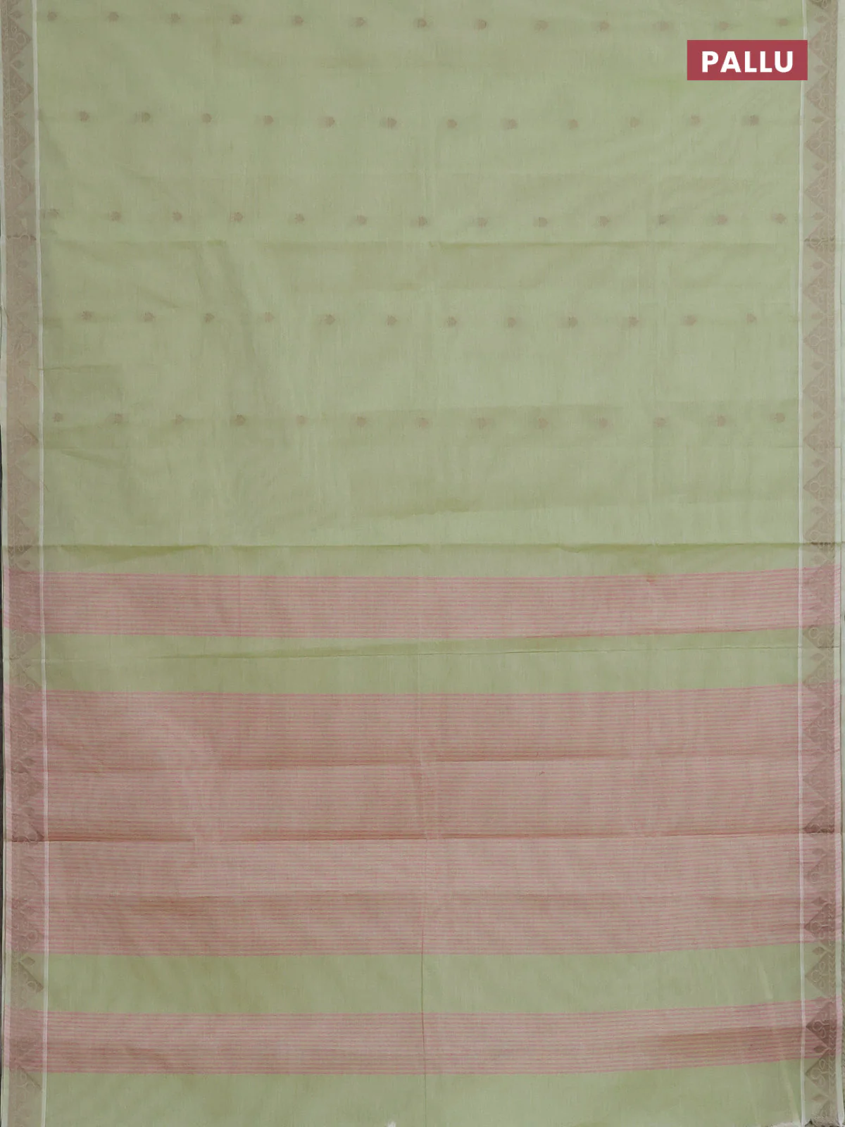Nithyam cotton saree pista green with thread woven buttas and thread woven border - Image 3