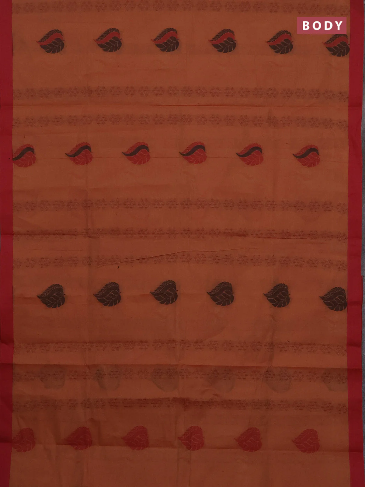 Nithyam cotton saree rust shade and maroon with thread woven buttas and simple border - Image 2