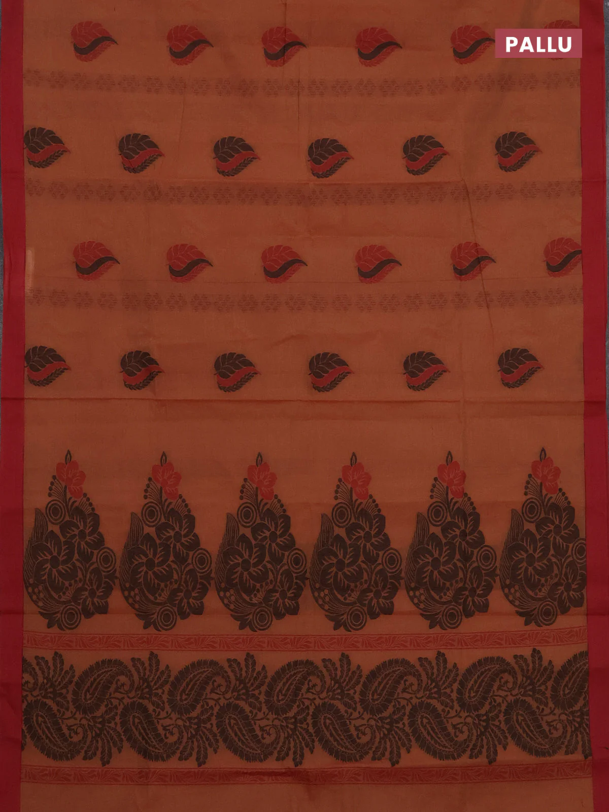 Nithyam cotton saree rust shade and maroon with thread woven buttas and simple border - Image 3