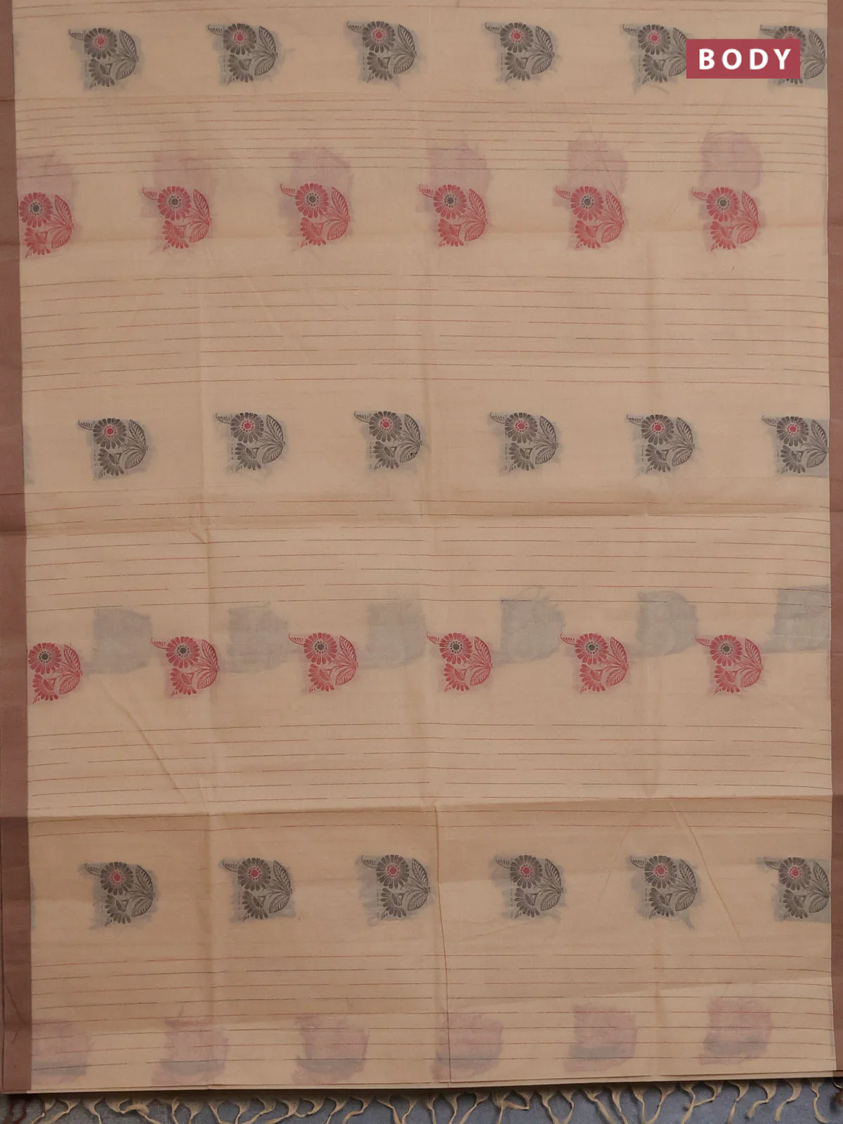 Nithyam cotton saree sandal and brown with allover thread weaves & buttas and simple border - Image 2