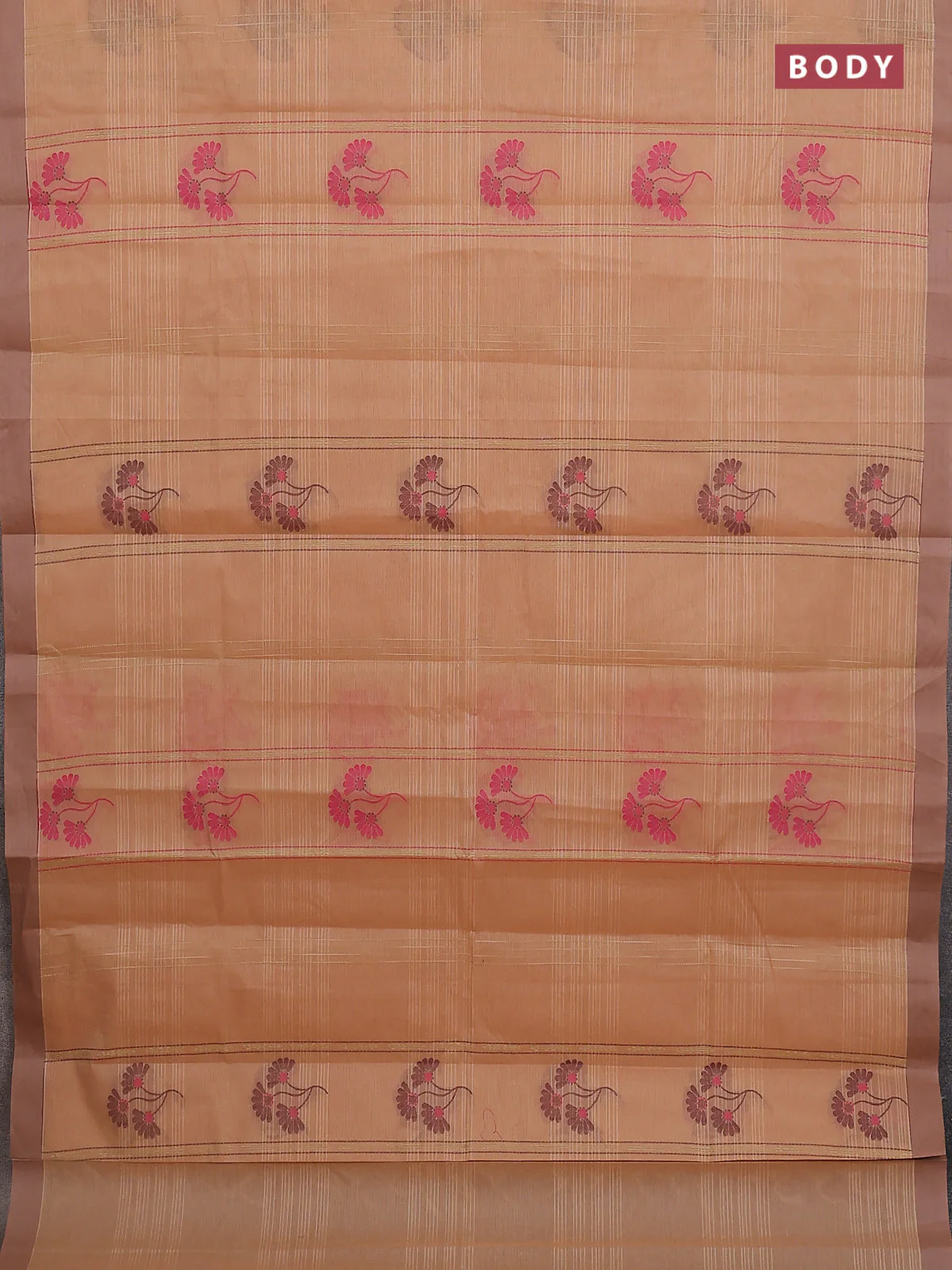 Nithyam cotton saree sandal and pastel brown with allover thread weaves & buttas and simple border - Image 2