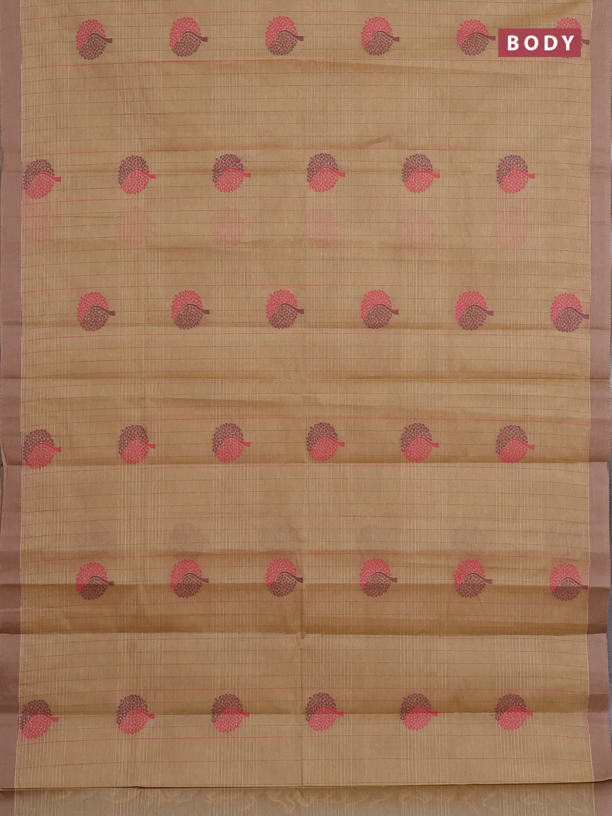 Nithyam cotton saree sandal and pastel brown with allover thread weaves & buttas and simple border - Image 2