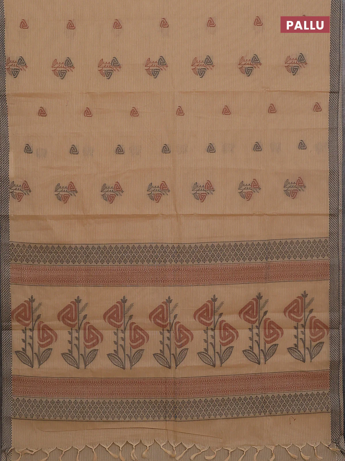 Nithyam cotton saree sandal with allover checks pattern & buttas and thread woven border - Image 3