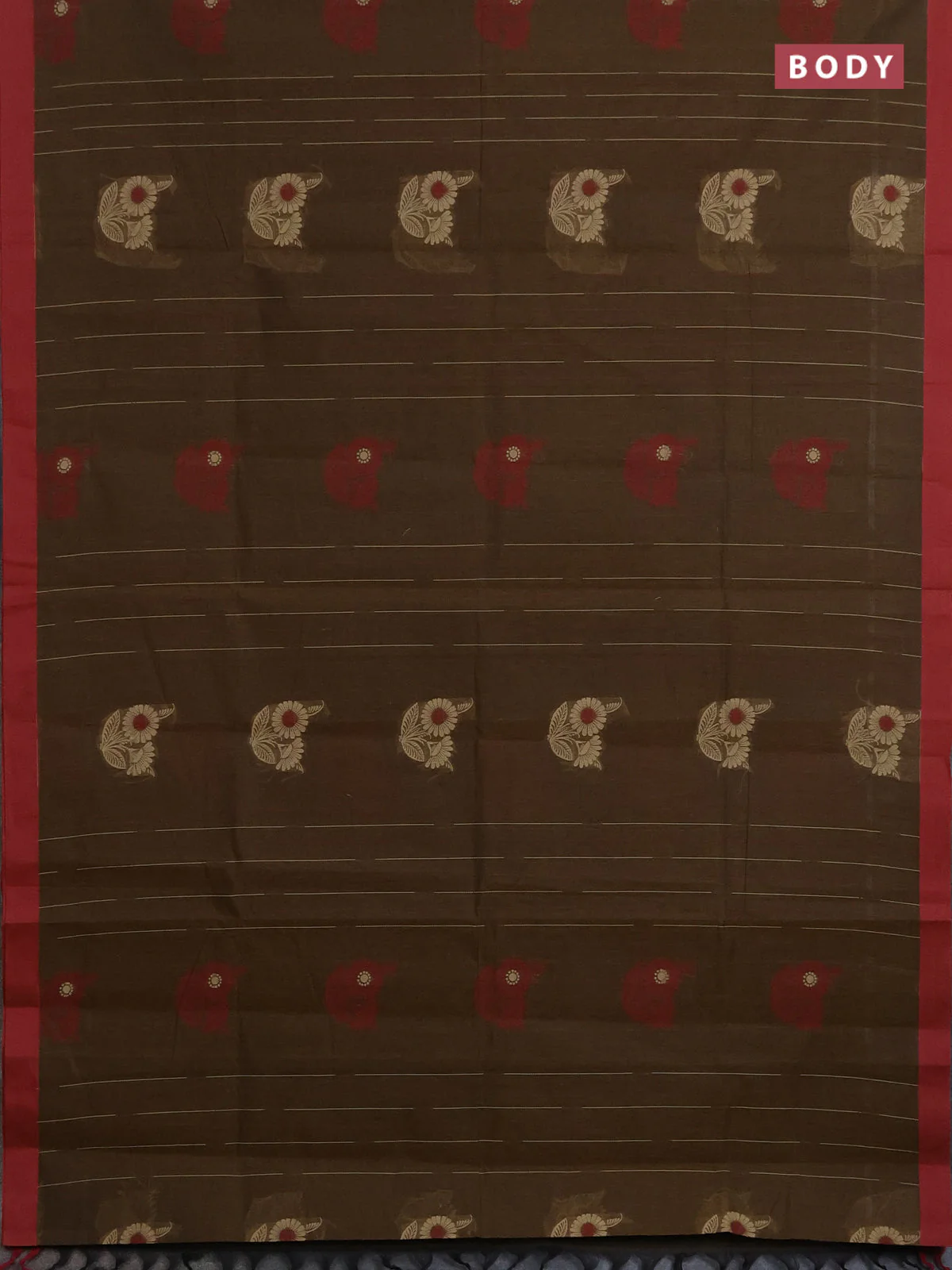 Nithyam cotton saree sap green and maroon with allover thread weaves & buttas and simple border - Image 2