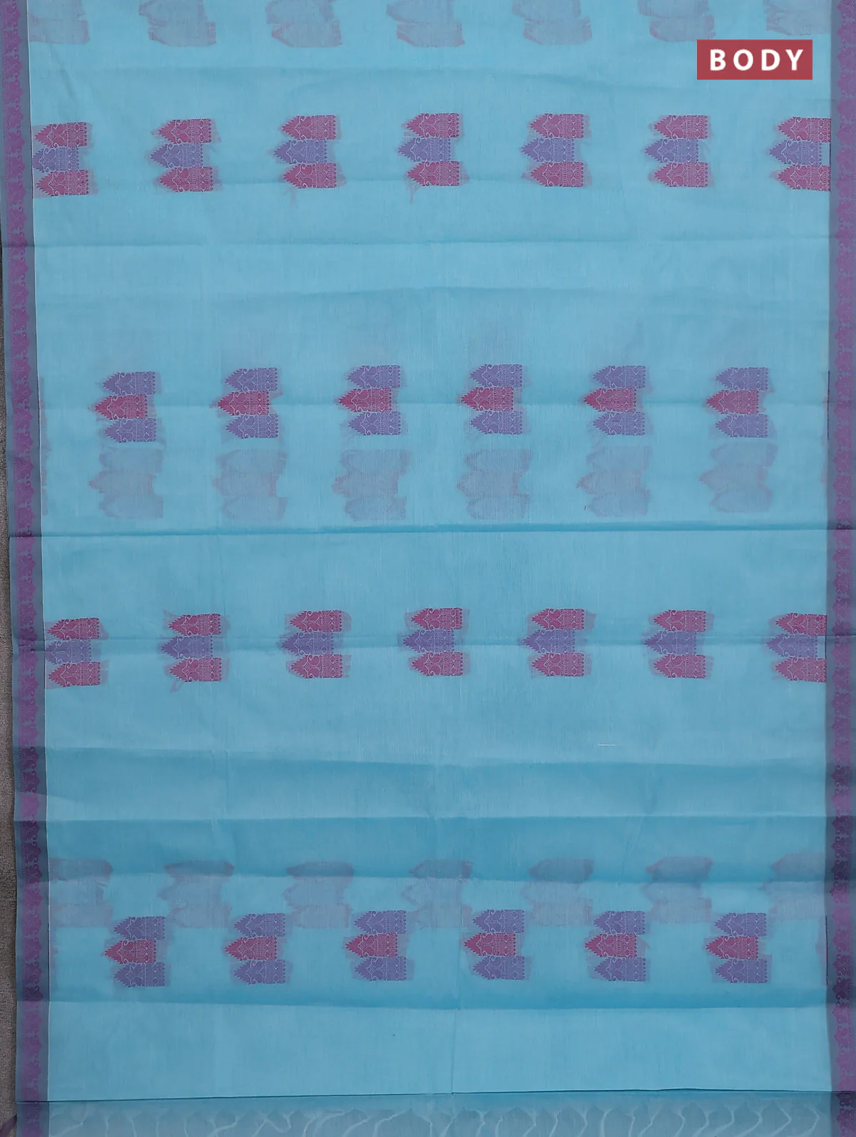 Nithyam cotton saree teal blue and grey with allover thread woven buttas and paisley thread woven border - Image 2