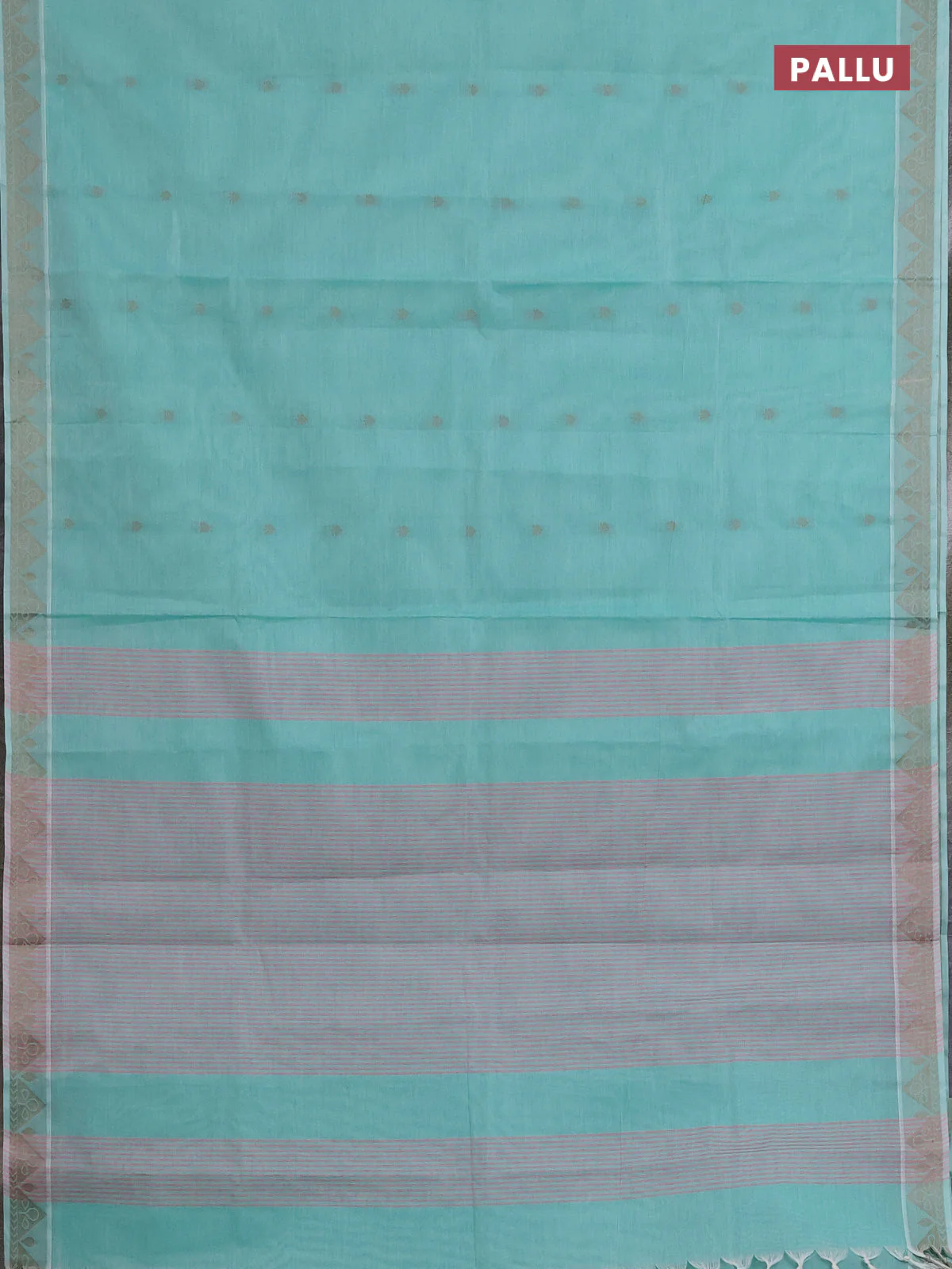 Nithyam cotton saree teal green with thread woven buttas and thread woven border - Image 3