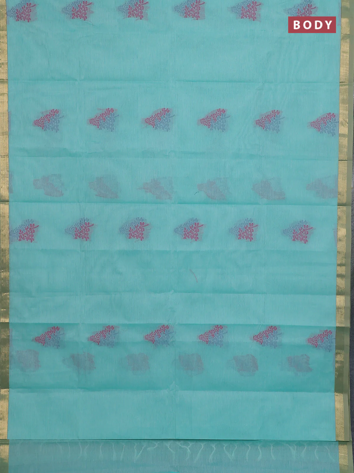 Nithyam cotton saree teal green with thread woven buttas and zari woven border - Image 2