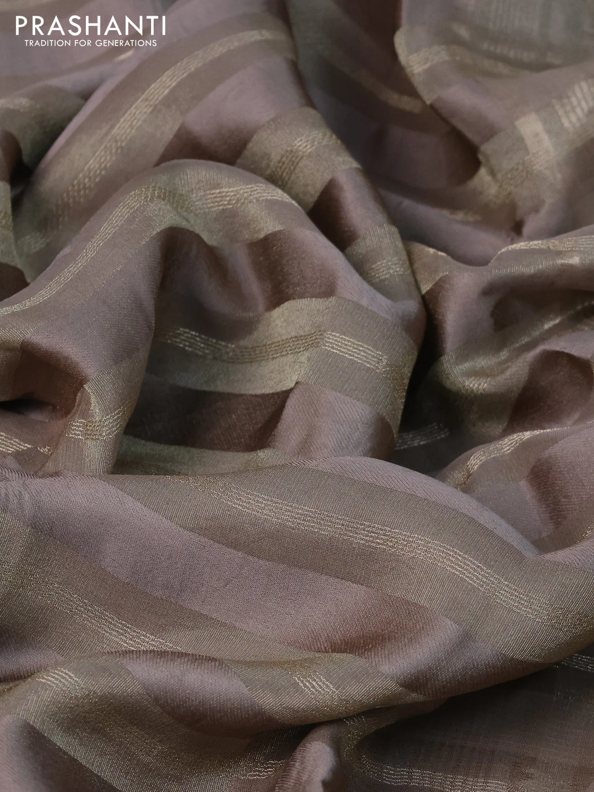 Organza saree grey with allover zari weaves and zari woven border - Image 3
