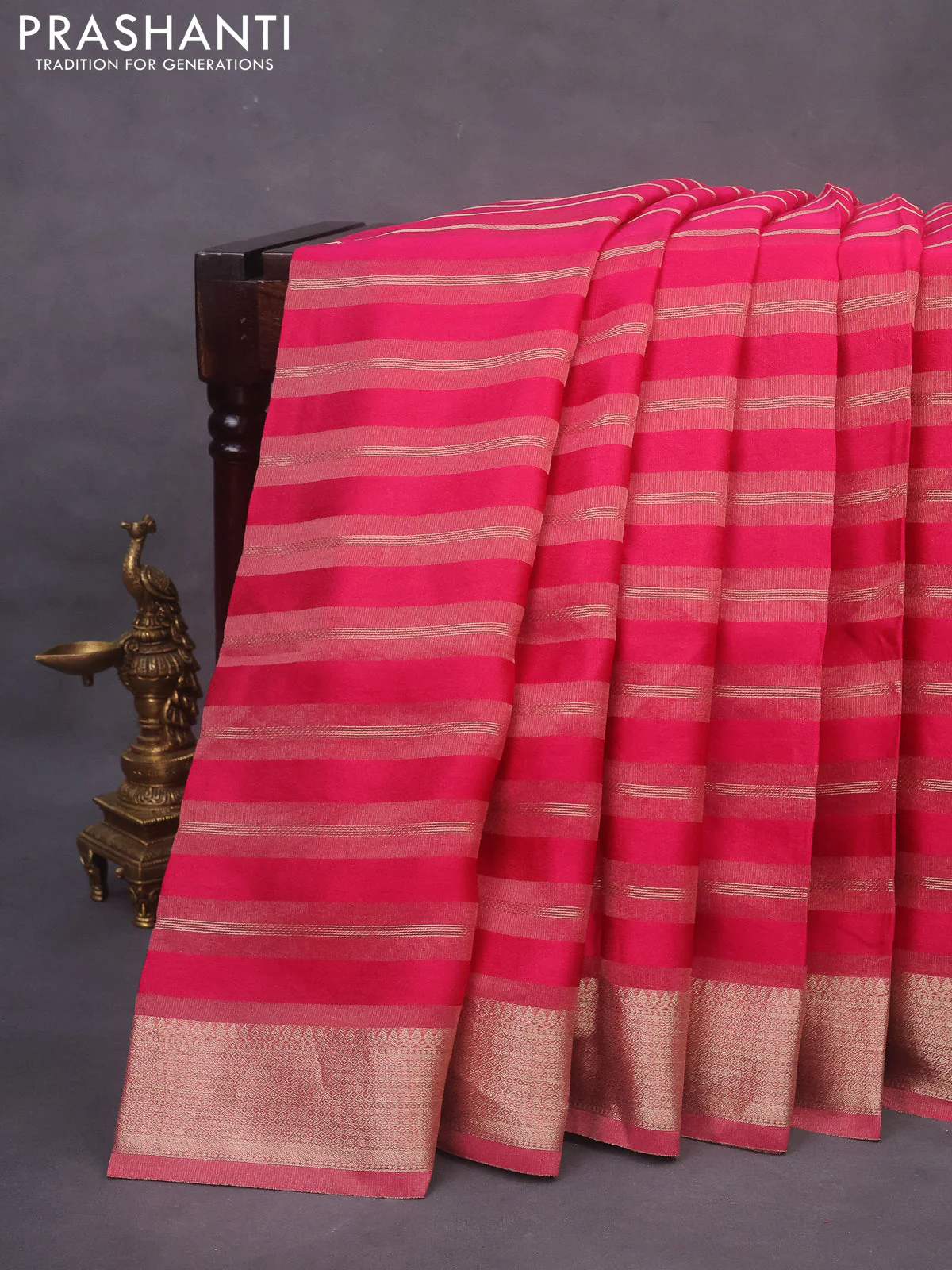 Organza saree pink with allover zari weaves and zari woven border - Image 2