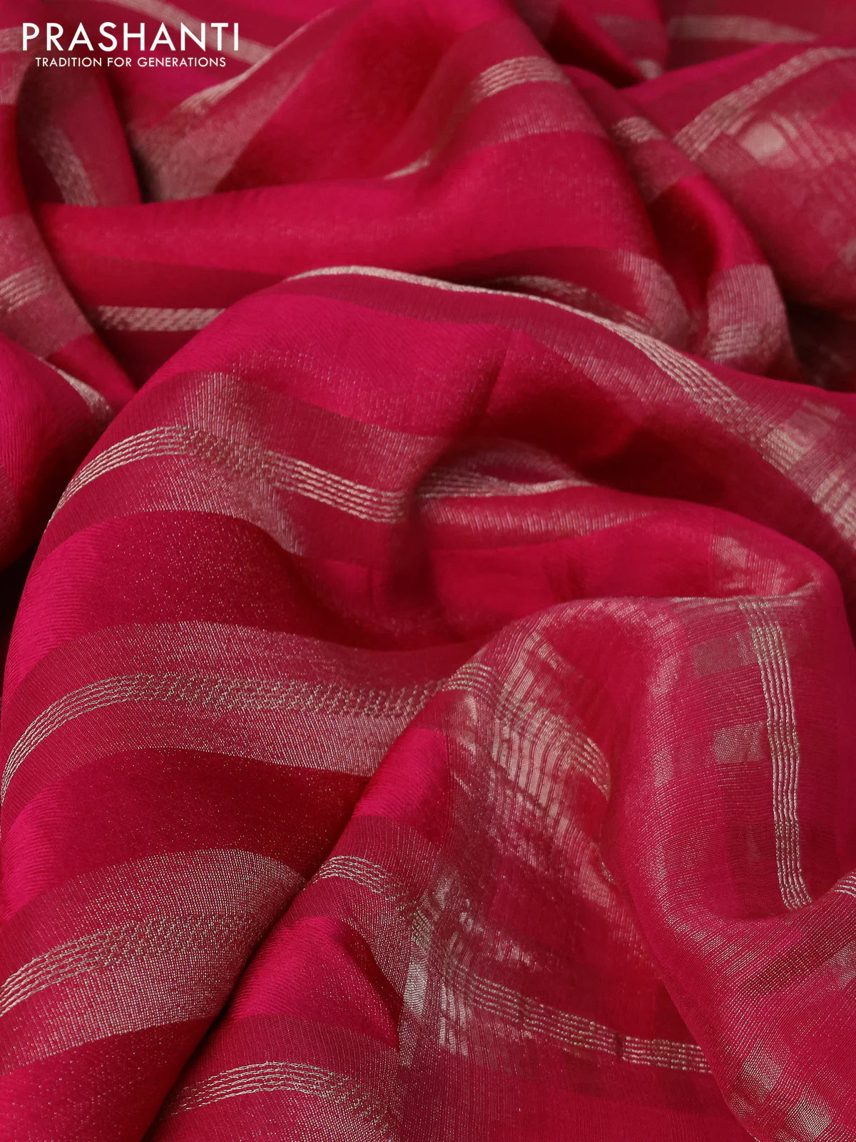 Organza saree pink with allover zari weaves and zari woven border - Image 3
