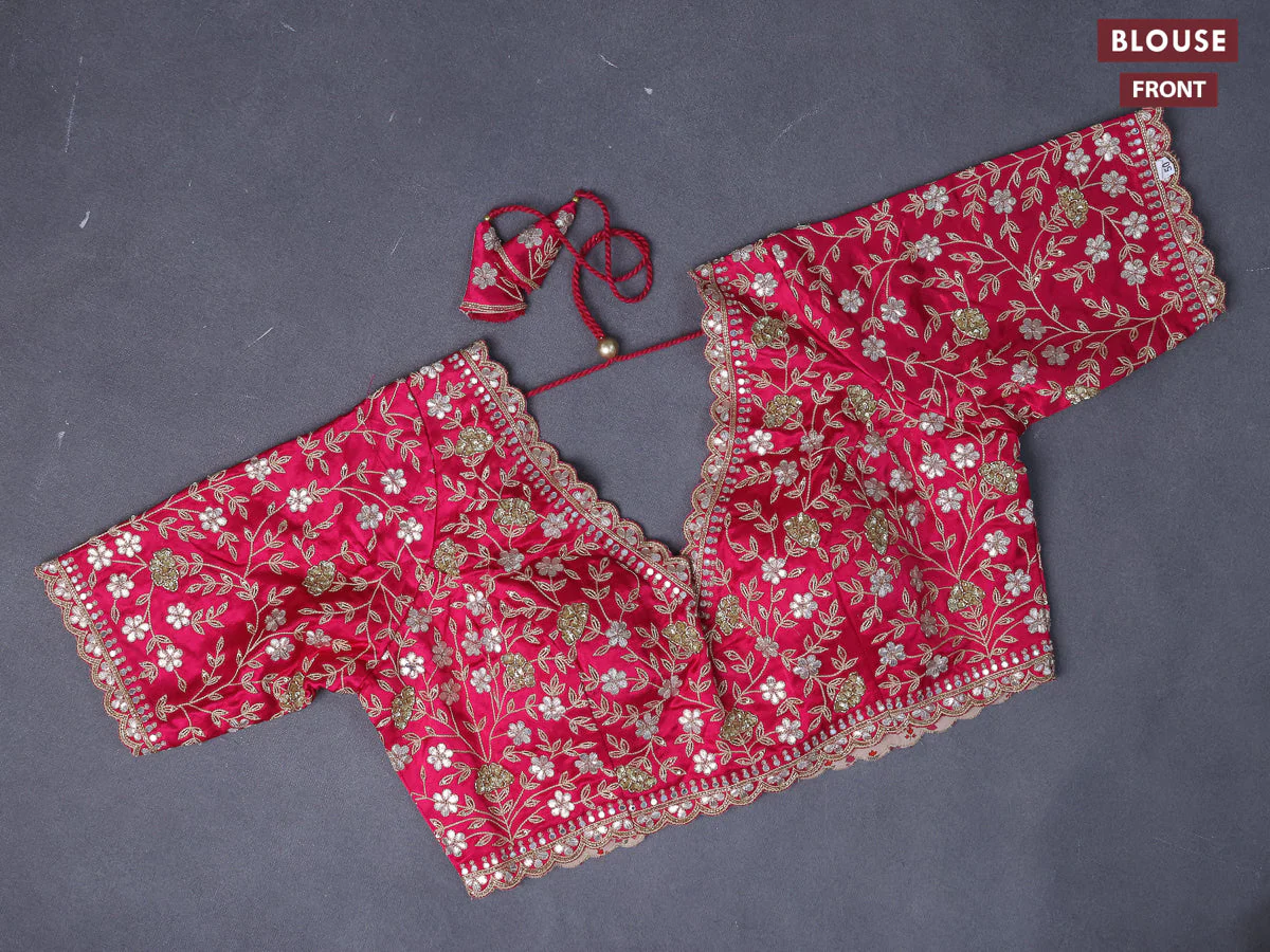 Organza saree pink with allover zari weaves and zari woven border - Image 4