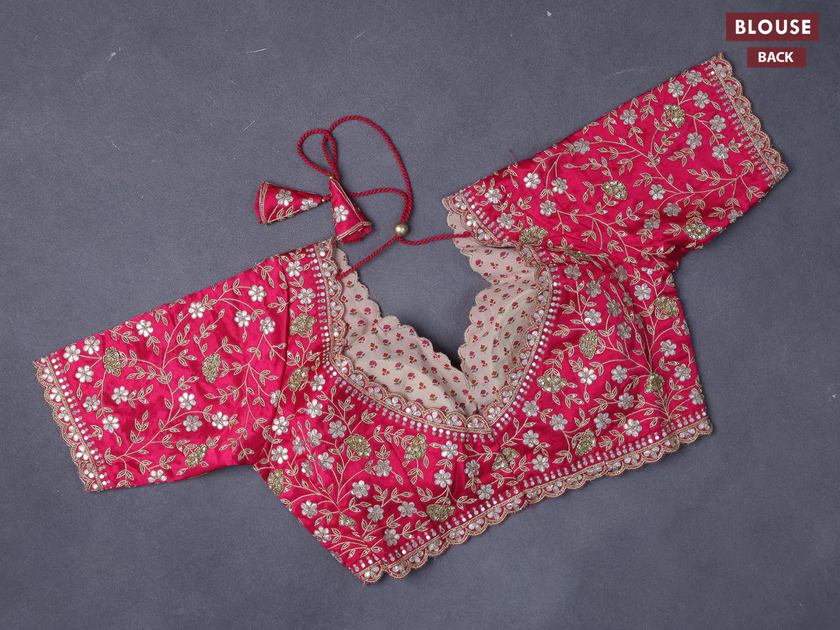 Organza saree pink with allover zari weaves and zari woven border - Image 5
