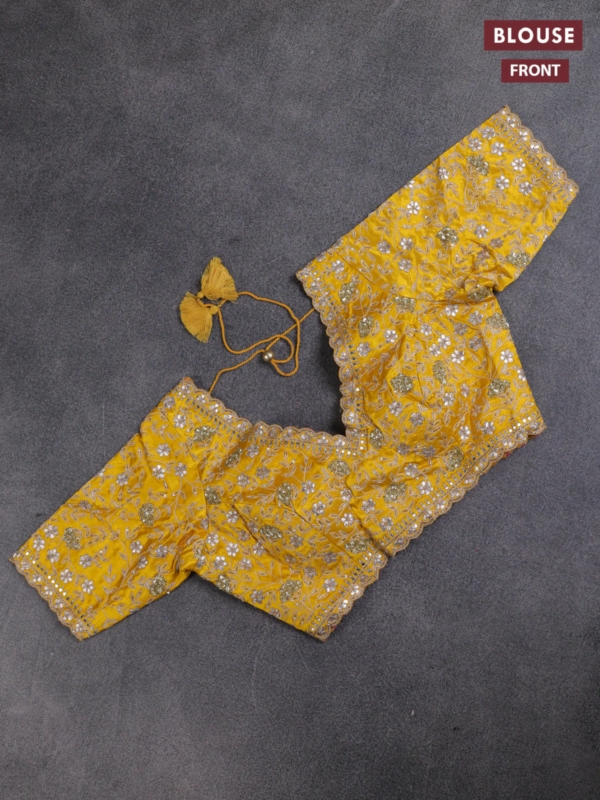 Organza saree yellow with allover zari stripe pattern and zari woven border - Image 3