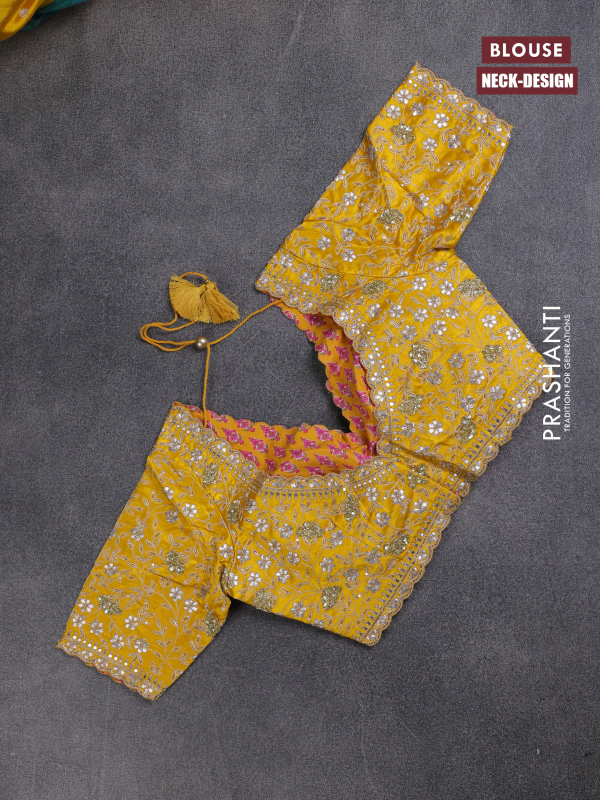 Organza saree yellow with allover zari stripe pattern and zari woven border - Image 4