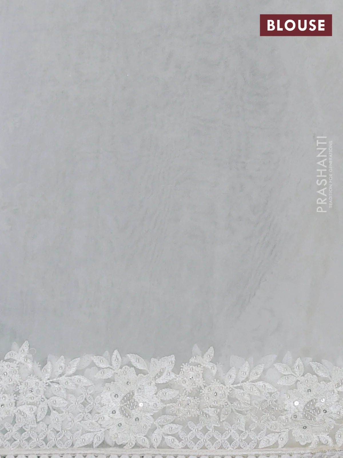 Organza silk saree cream with allover floral embroidery sequin work and crocia lace work border - Image 3