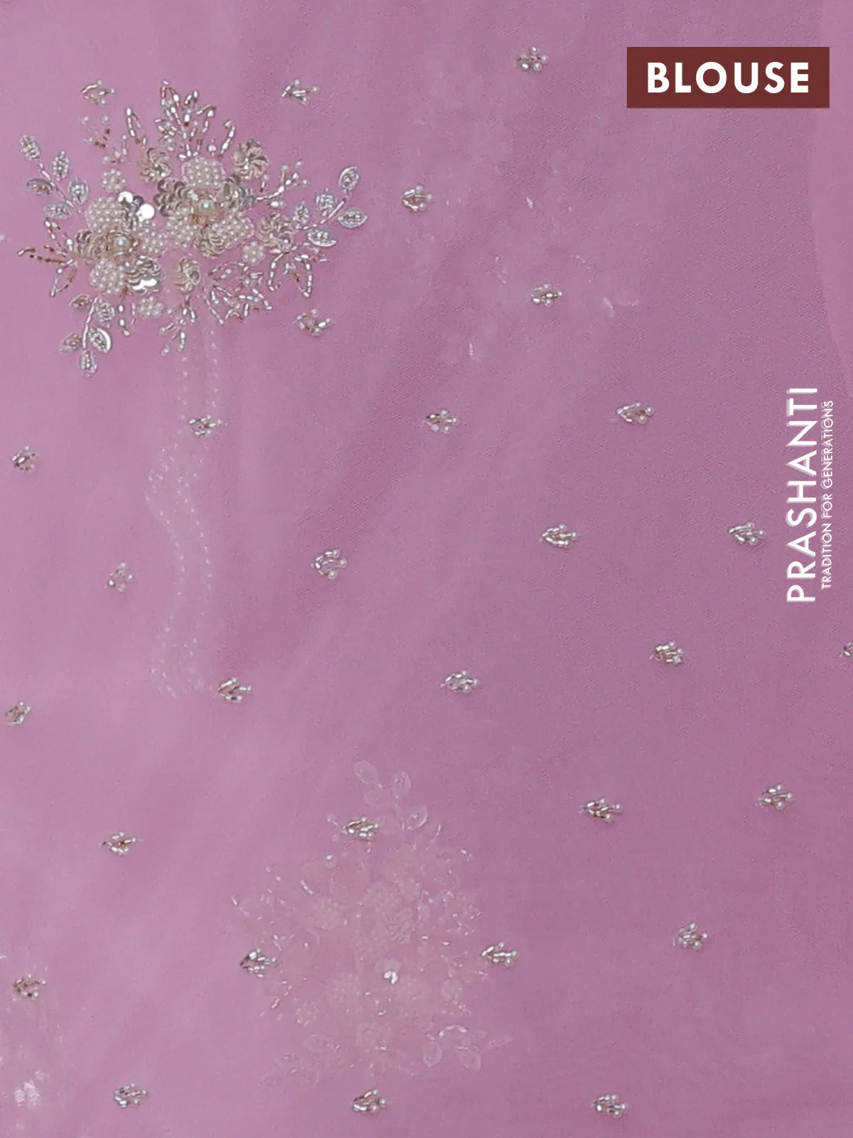 Organza silk saree light pink with allover floral embroidery sequin work and beaded work border - Image 3