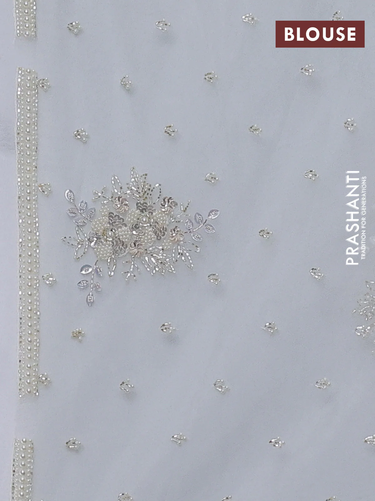 Organza silk saree off white with allover floral embroidery sequin work and beaded work border - Image 3