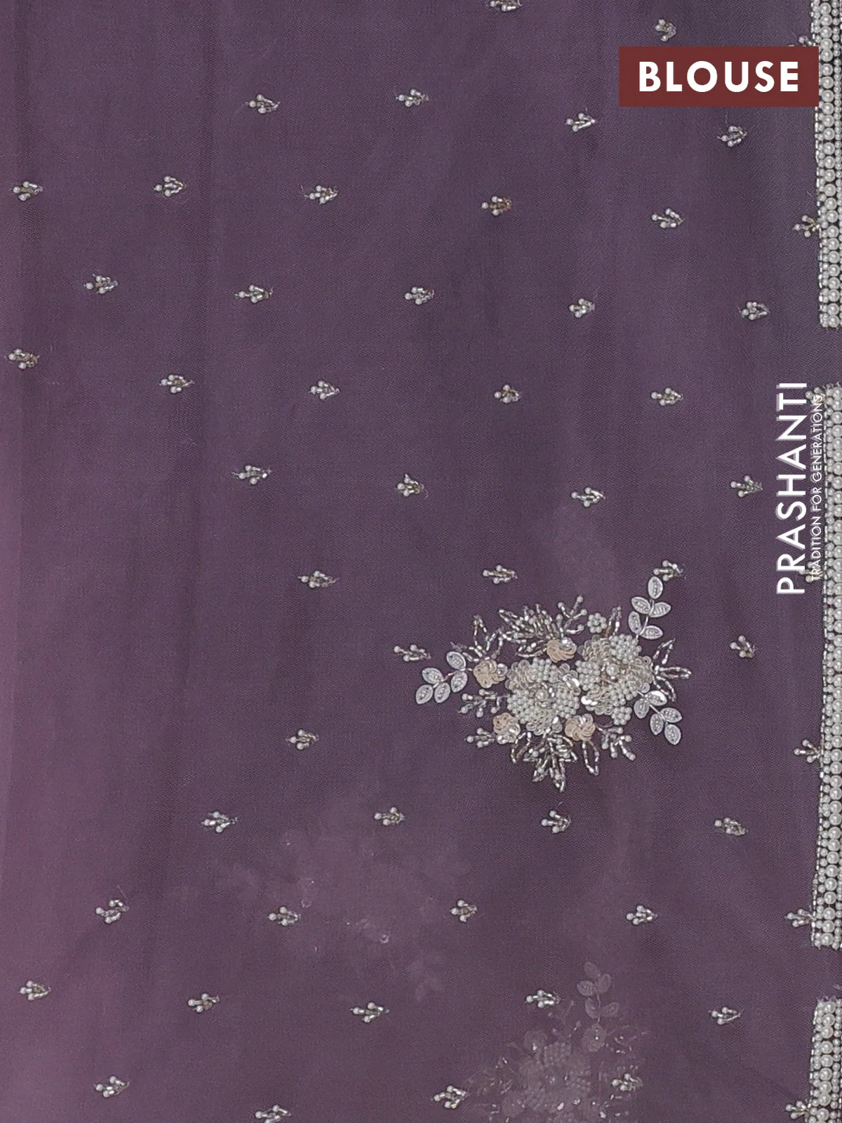 Organza silk saree pastel lavender with allover floral embroidery sequin work and beaded work border - Image 3