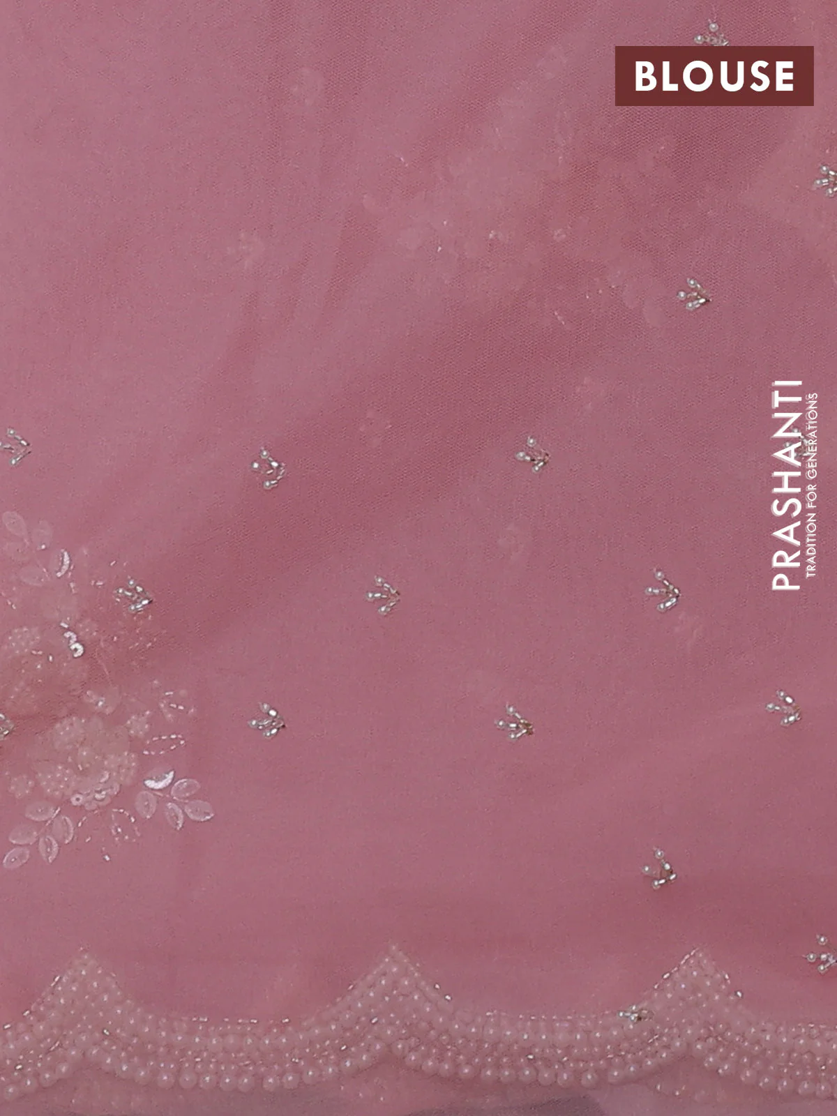 Organza silk saree peach pink with allover floral embroidery sequin work and beaded work border - Image 3
