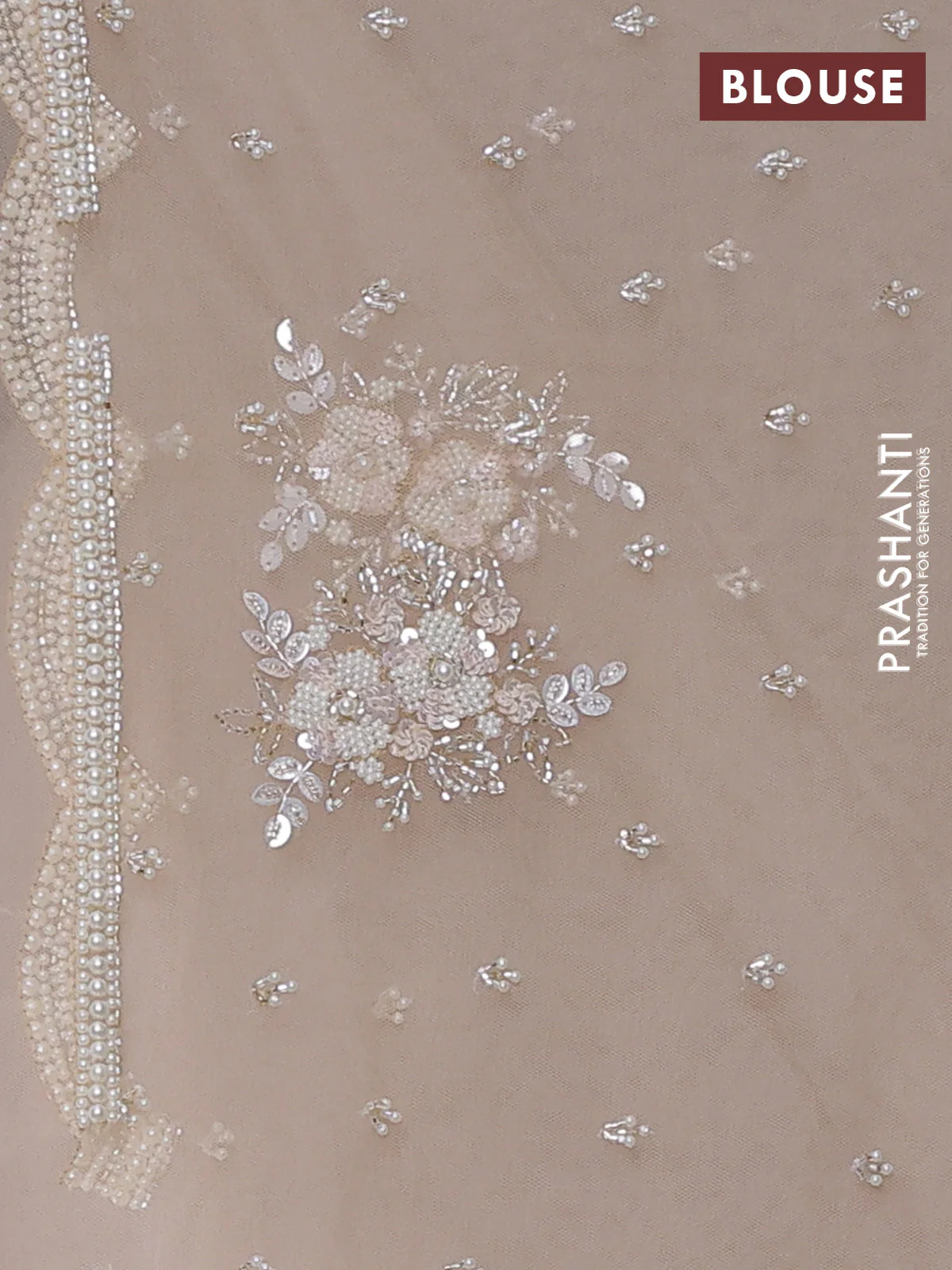 Organza silk saree sandal with allover floral embroidery sequin work and beaded work border - Image 3