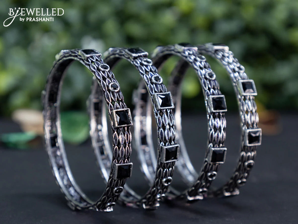 Oxidised bangle with black stones - Image 2