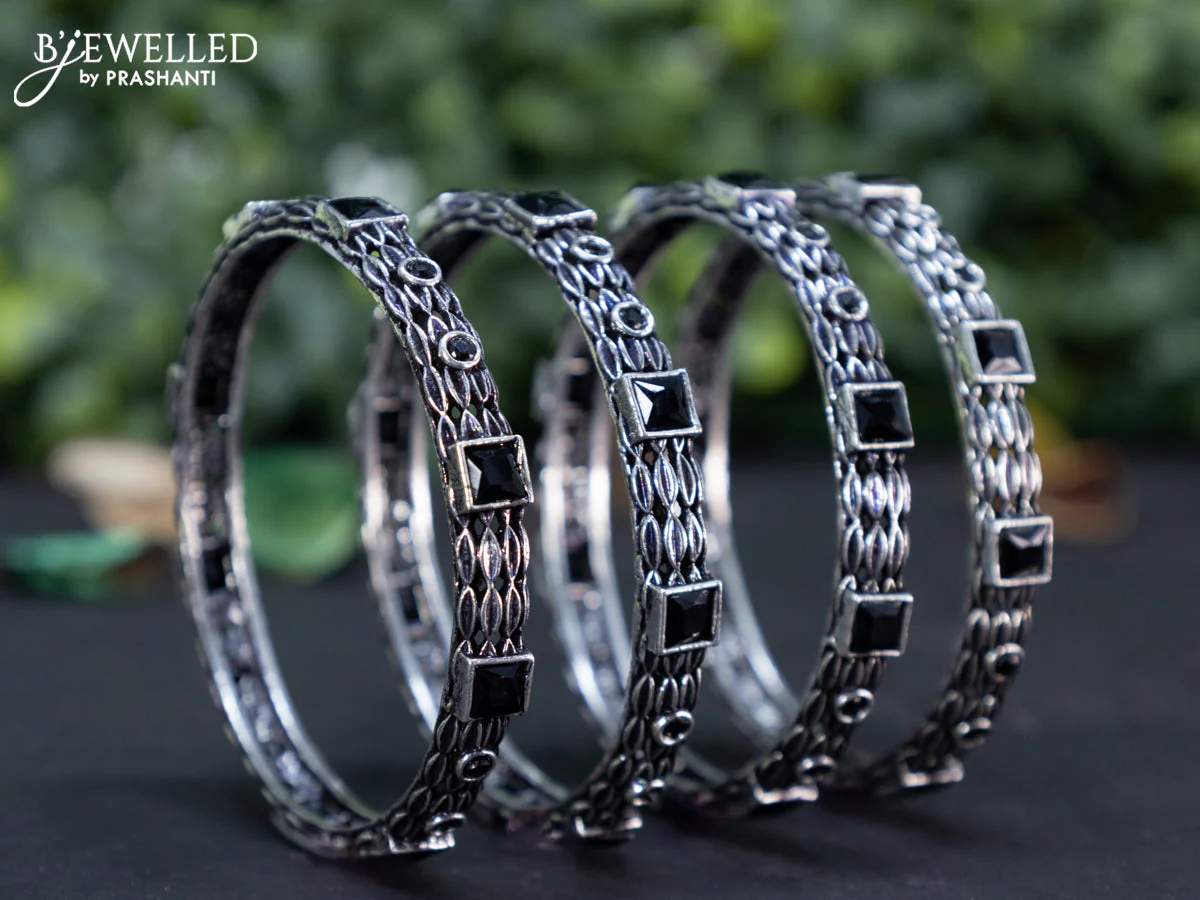 Oxidised bangle with black stones - Image 2