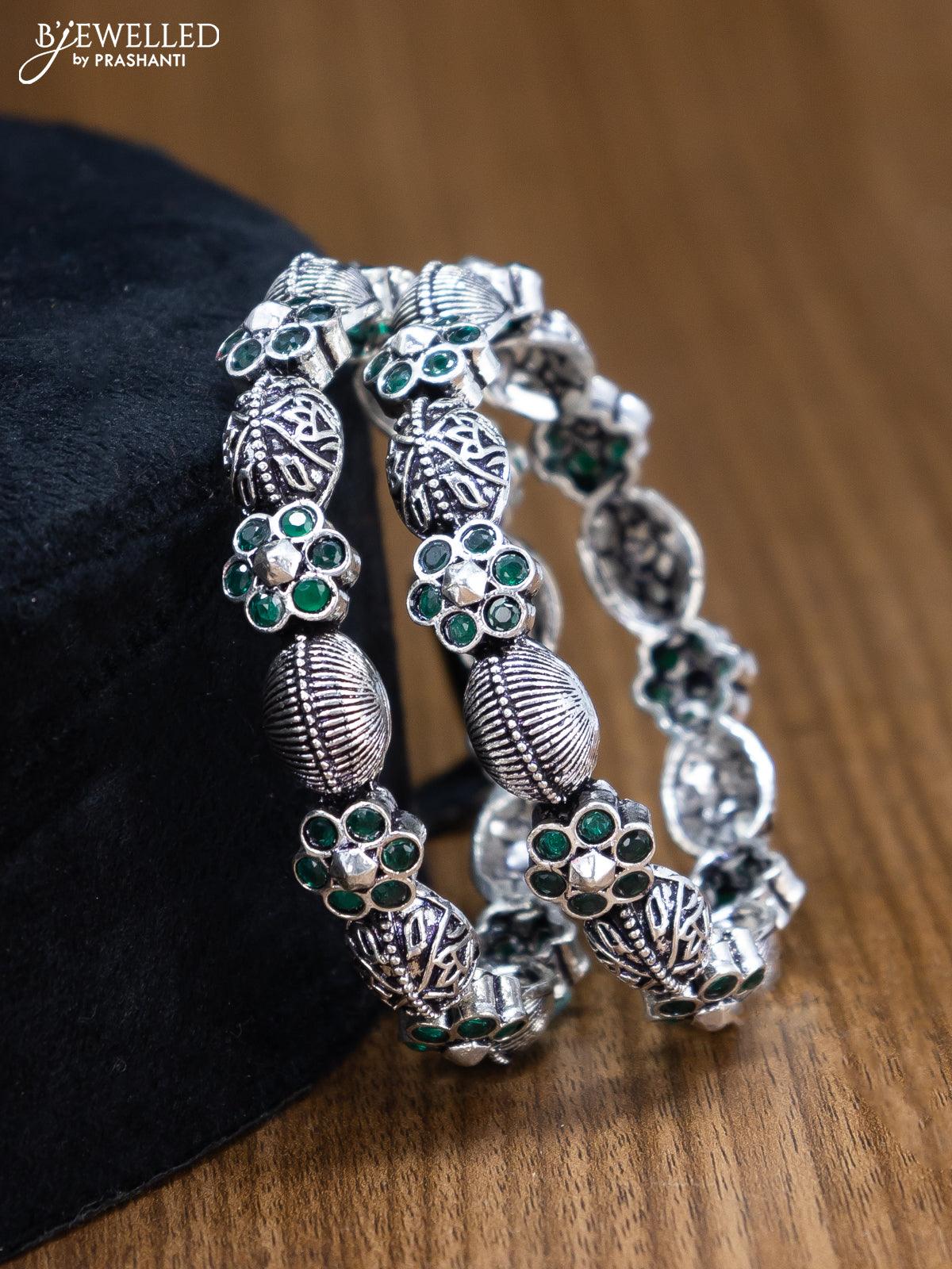Oxidised bangles floral design with emerald stone