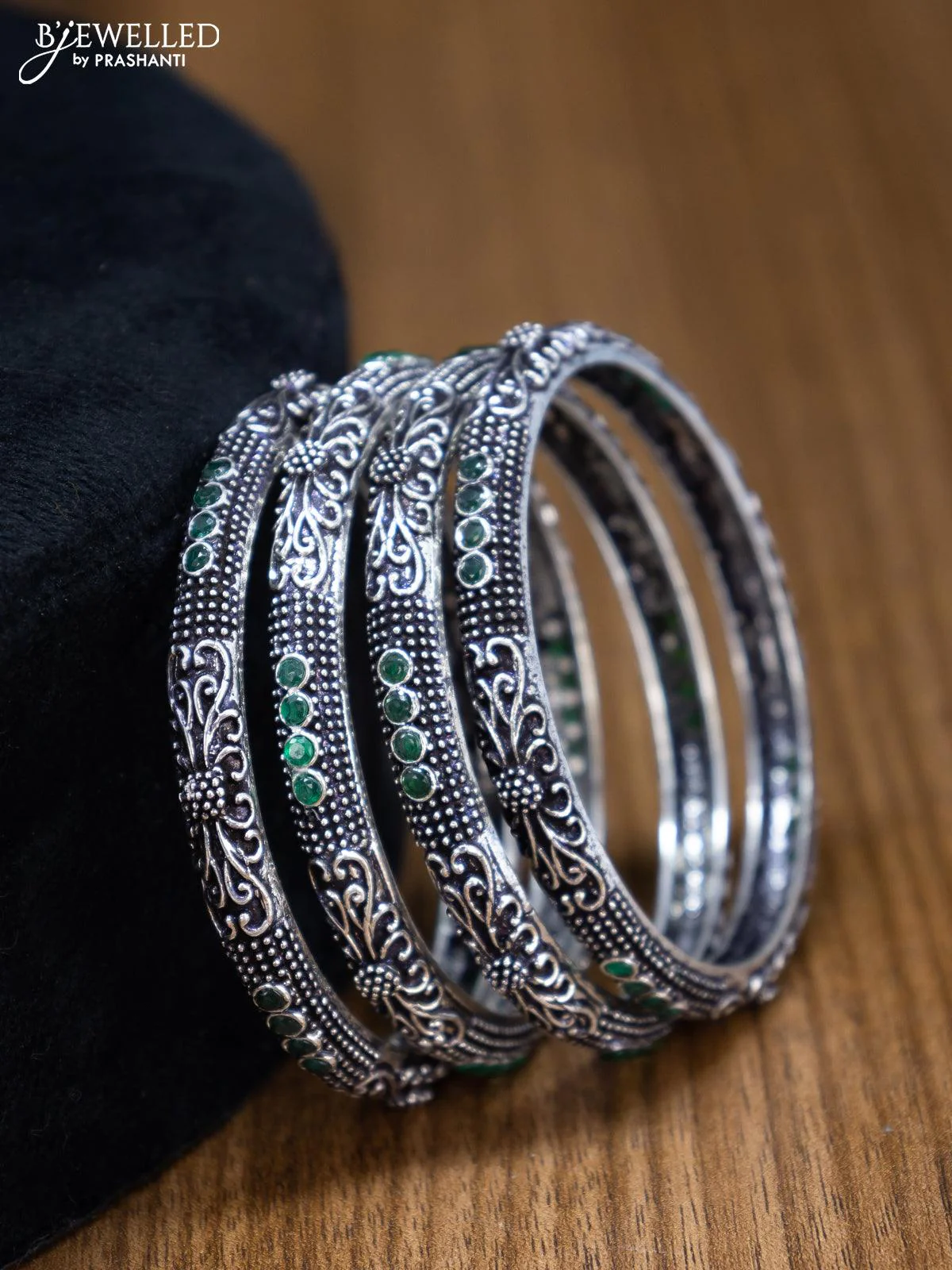 Oxidised bangles with emerald stone