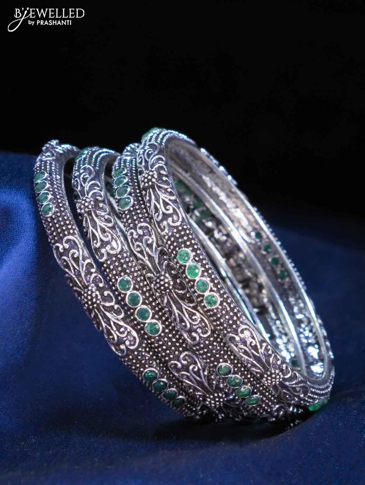 Oxidised bangles with emerald stone - Image 2
