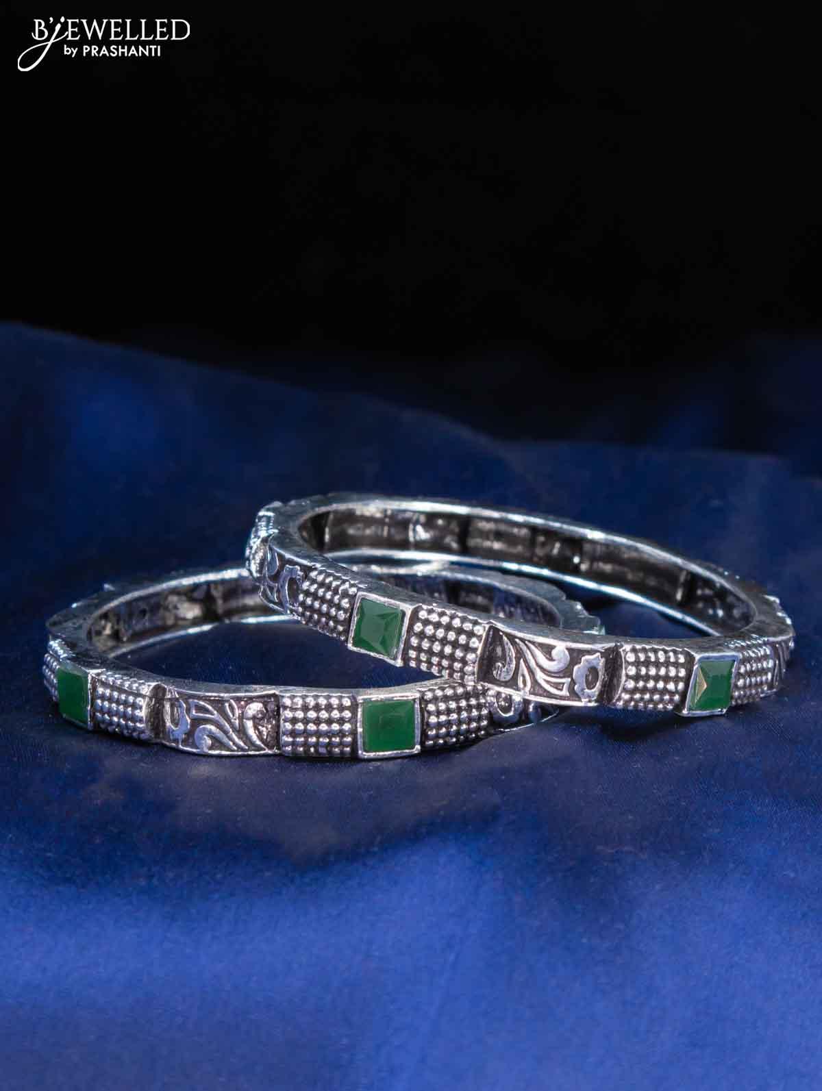 Oxidised bangles with emerald stone - Image 2