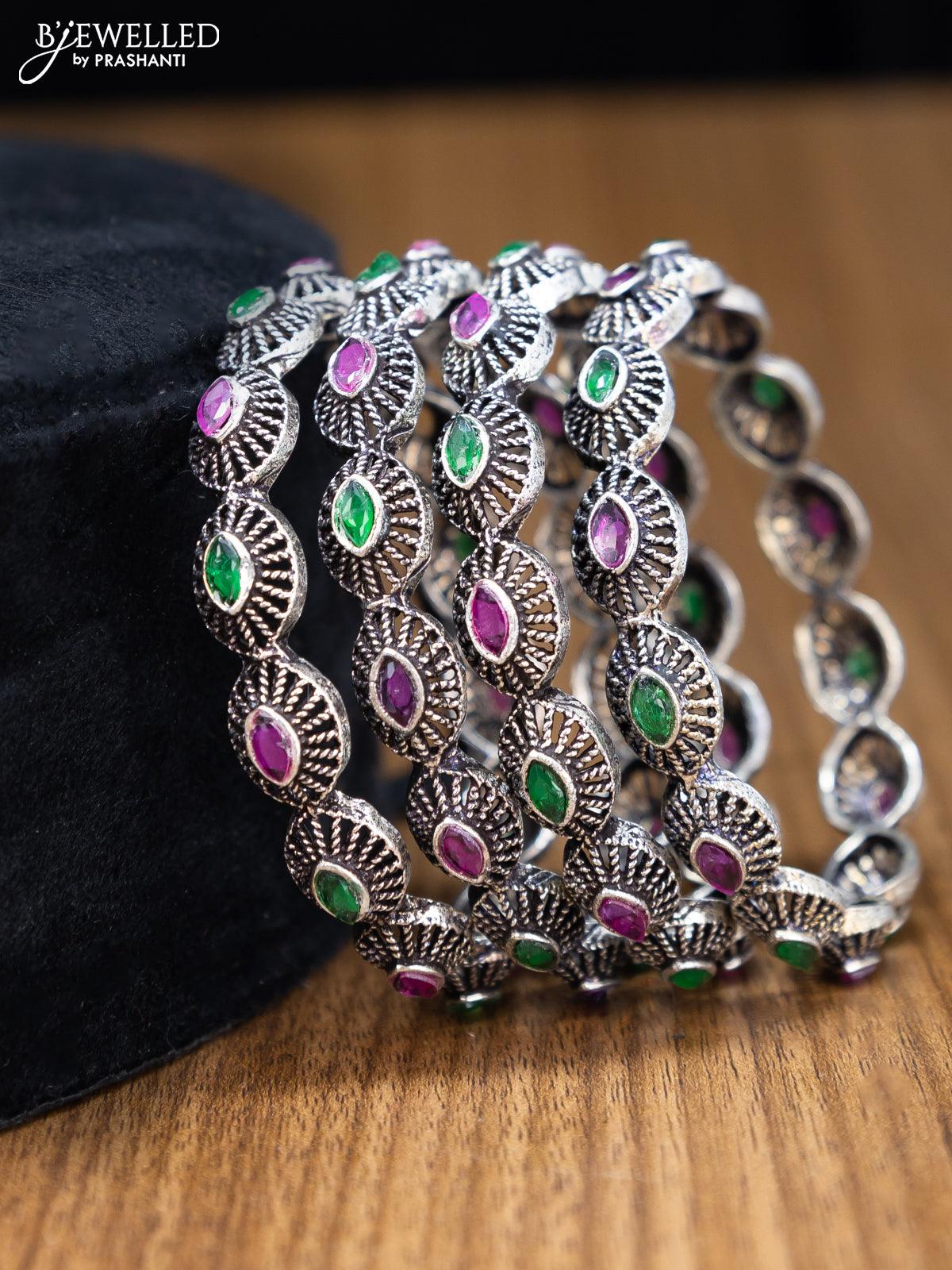 Oxidised bangles with kemp stone