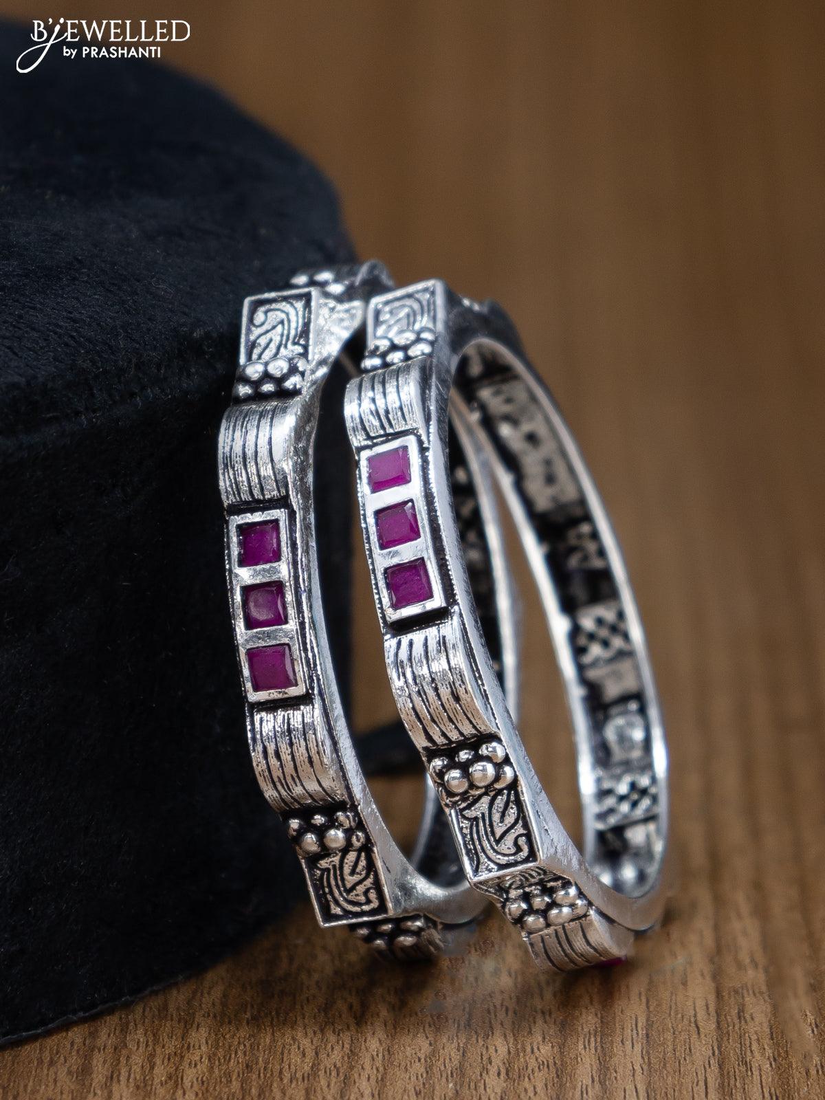 Oxidised bangles with pink kemp stone