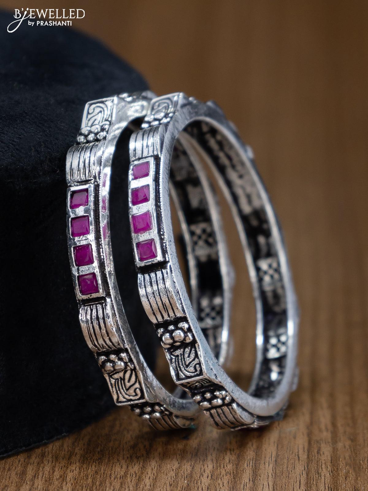 Oxidised bangles with pink kemp stone
