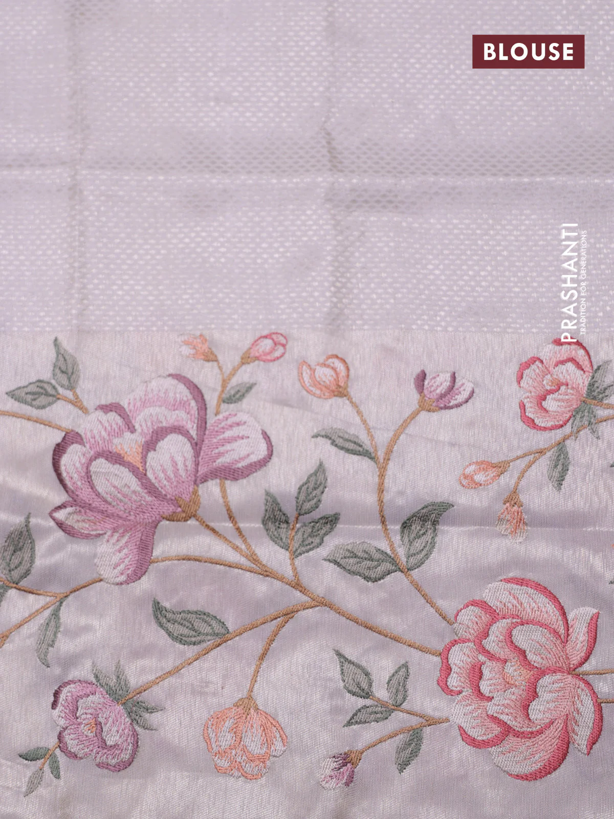 Pastel Pink Kanchipuram Silk Saree with floral Embroided Border - Image 7