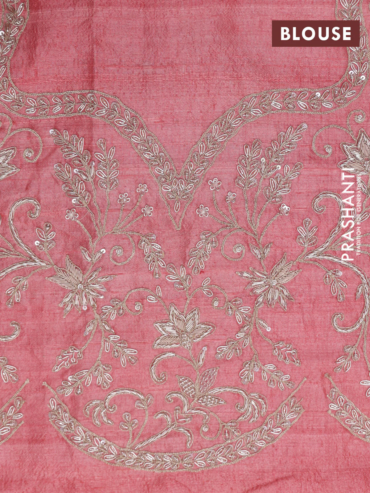 Pastel Green-Peach Pink Banarasi Uppada silk saree with allover zari weaves & embroidery border - Image 6