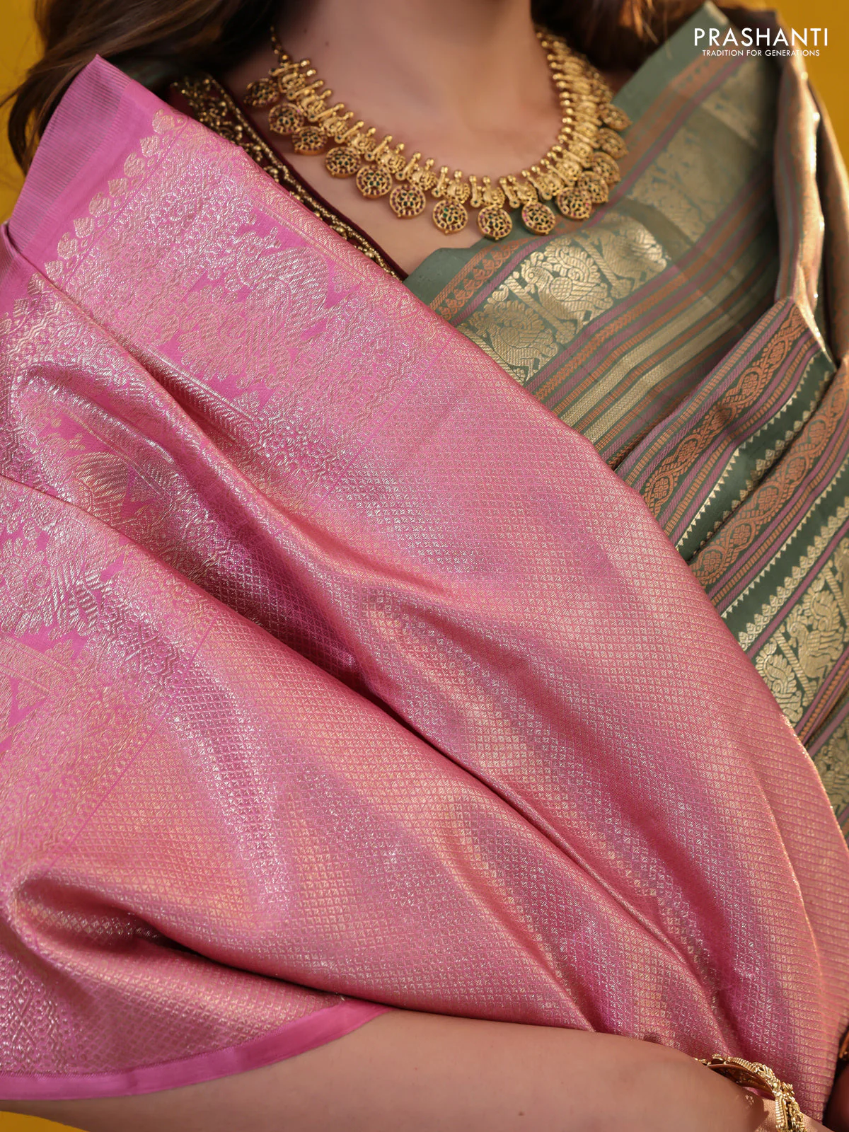 Pastel Green Pure Kanchipuram Silk Saree With Thread & Zari Stripes Pattern - Image 4