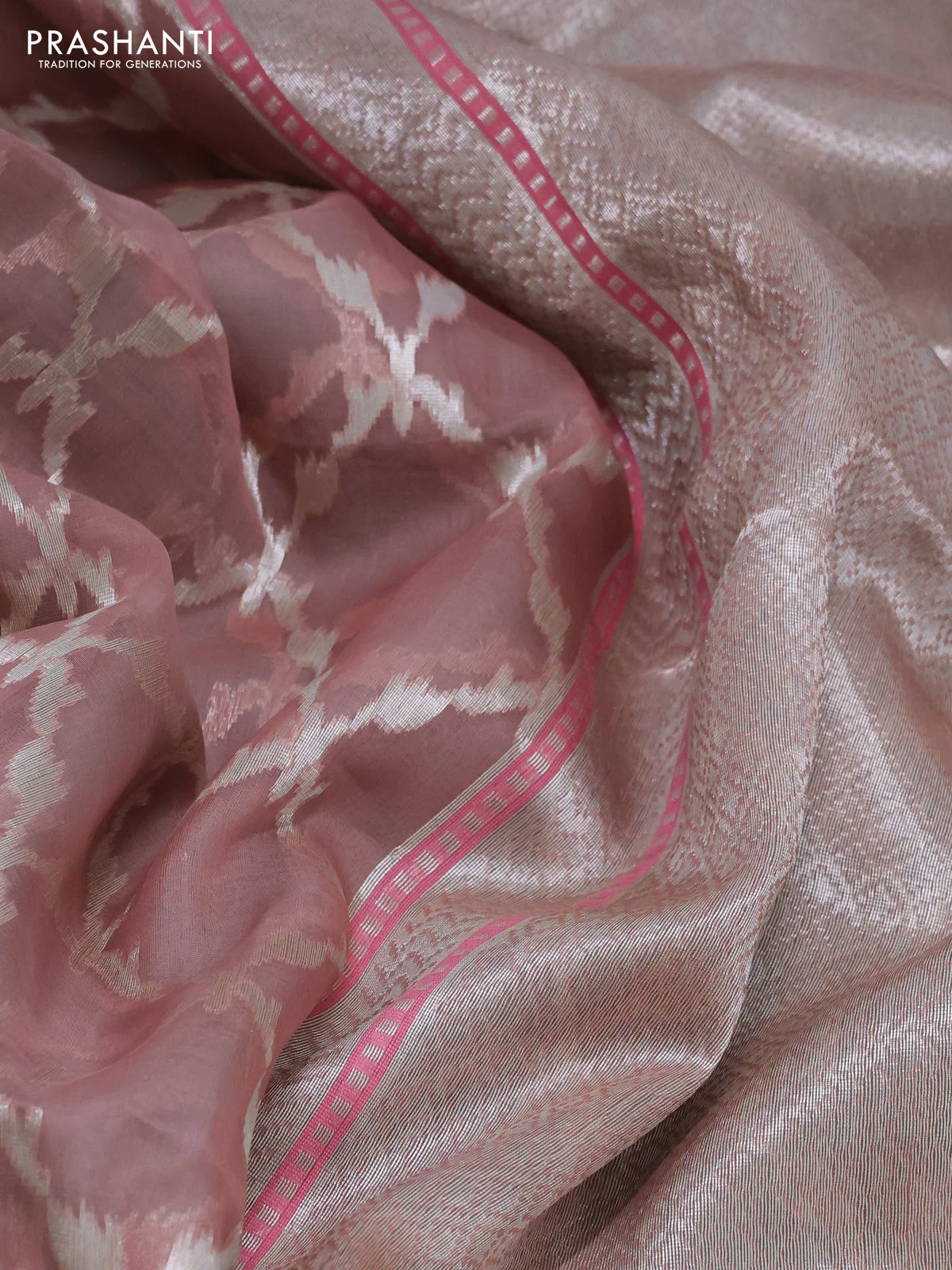 pastel peach and teal blue Banarasi kora jamdhani silk saree - Image 3