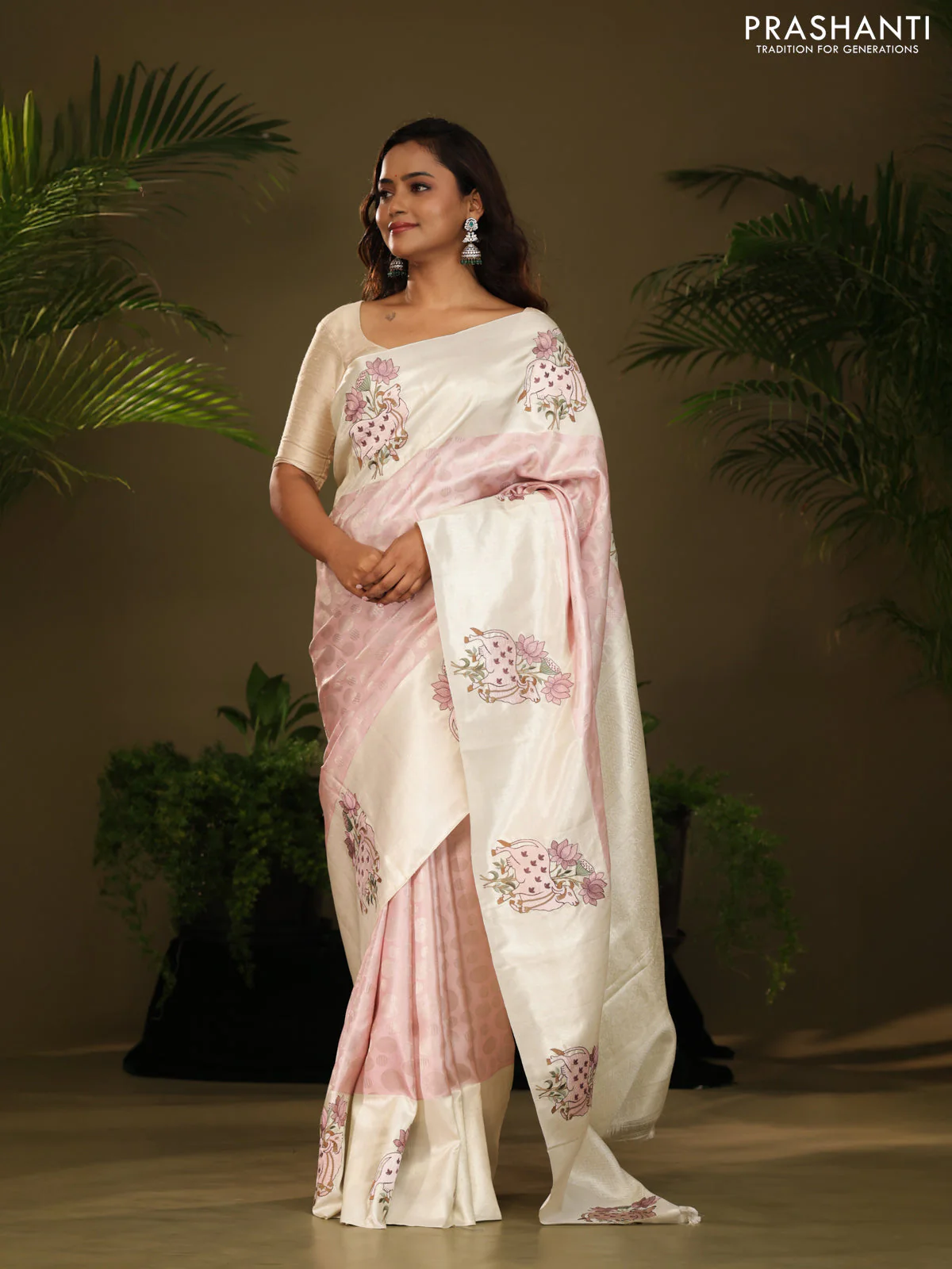Pastel Pink Kanchipuram Silk Saree with Pichwai Embroided Border - Image 2